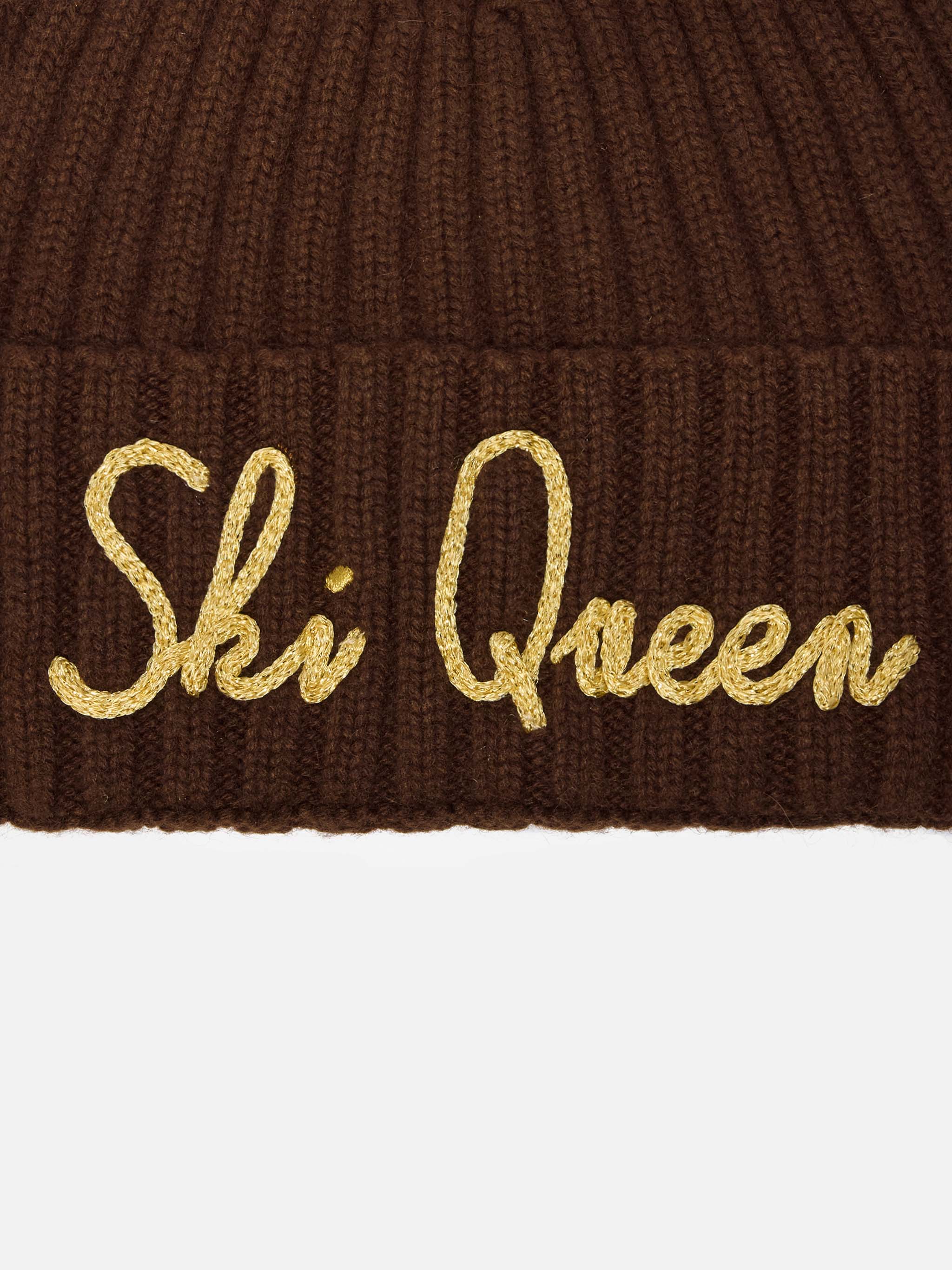 Berretto Wengen in misto cashmere marrone con ricamo lurex Ski Queen - Image 2