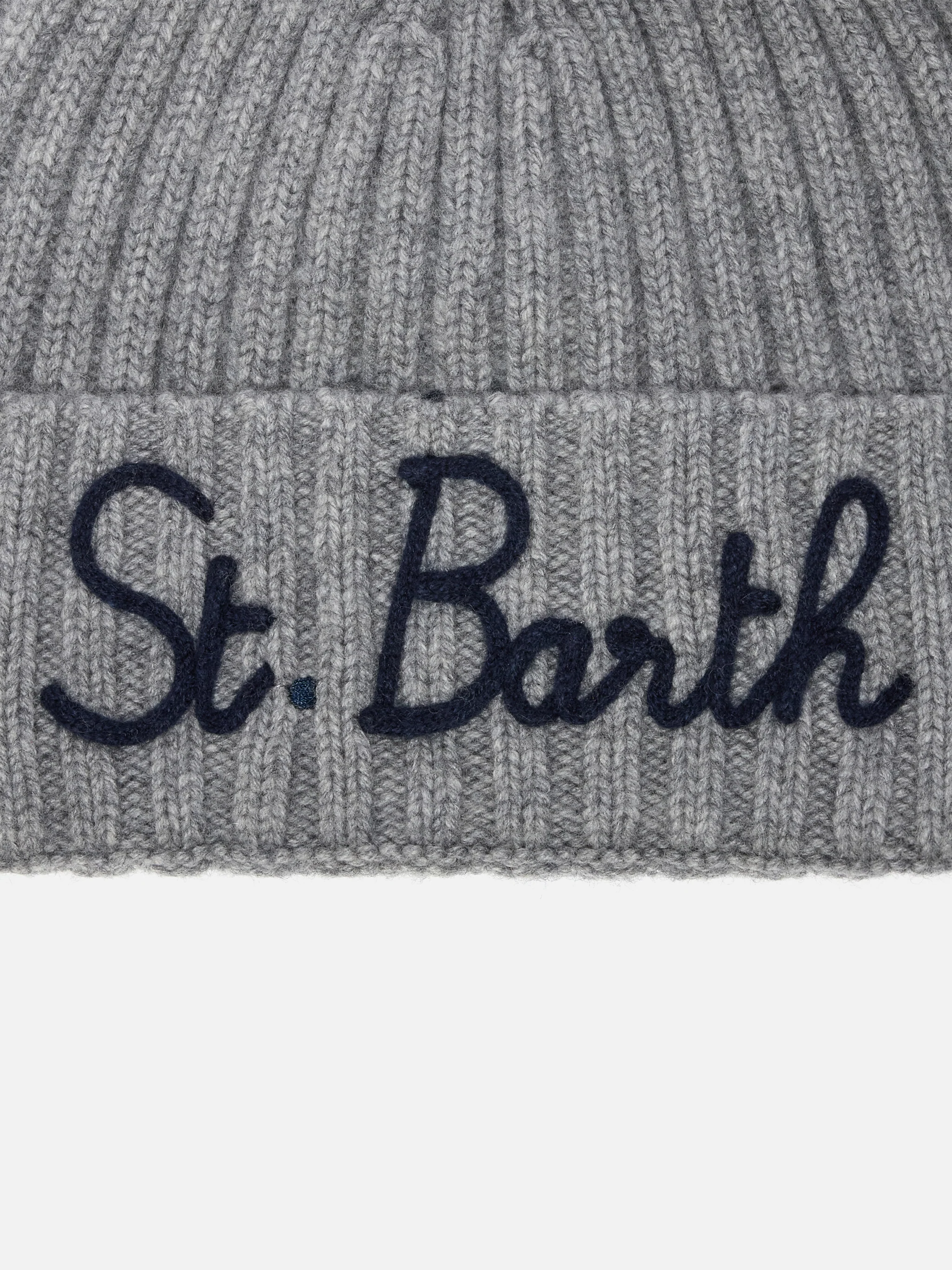 Berretto Wengen in misto cashmere grigio con ricamo St. Barth - Image 2