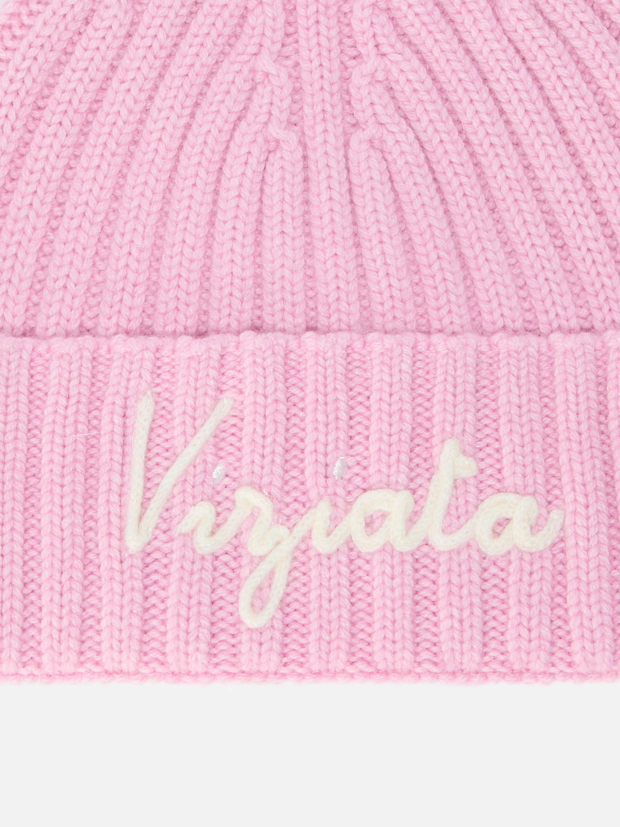 Berretto Wengen in misto cashmere rosa con ricamo Viziata - Image 2