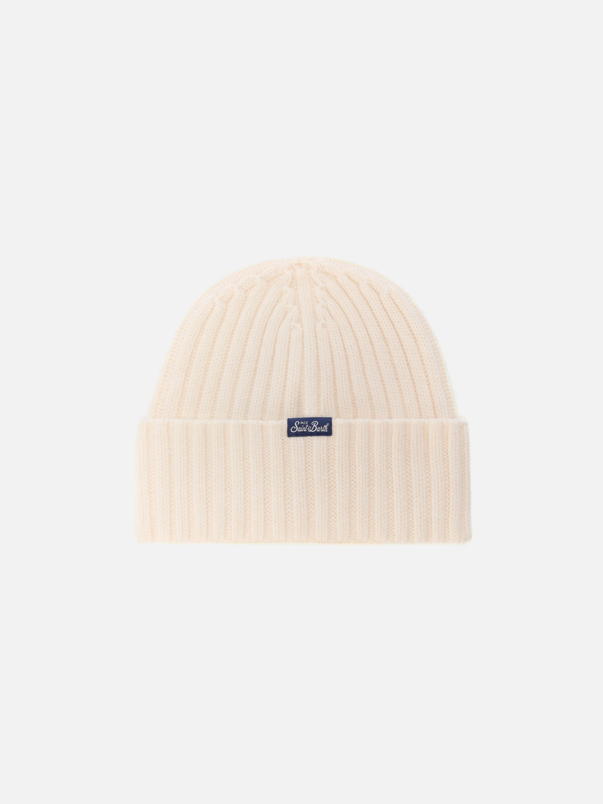 Berretto Wengen in misto cashmere bianco con ricamo Courma - Image 3