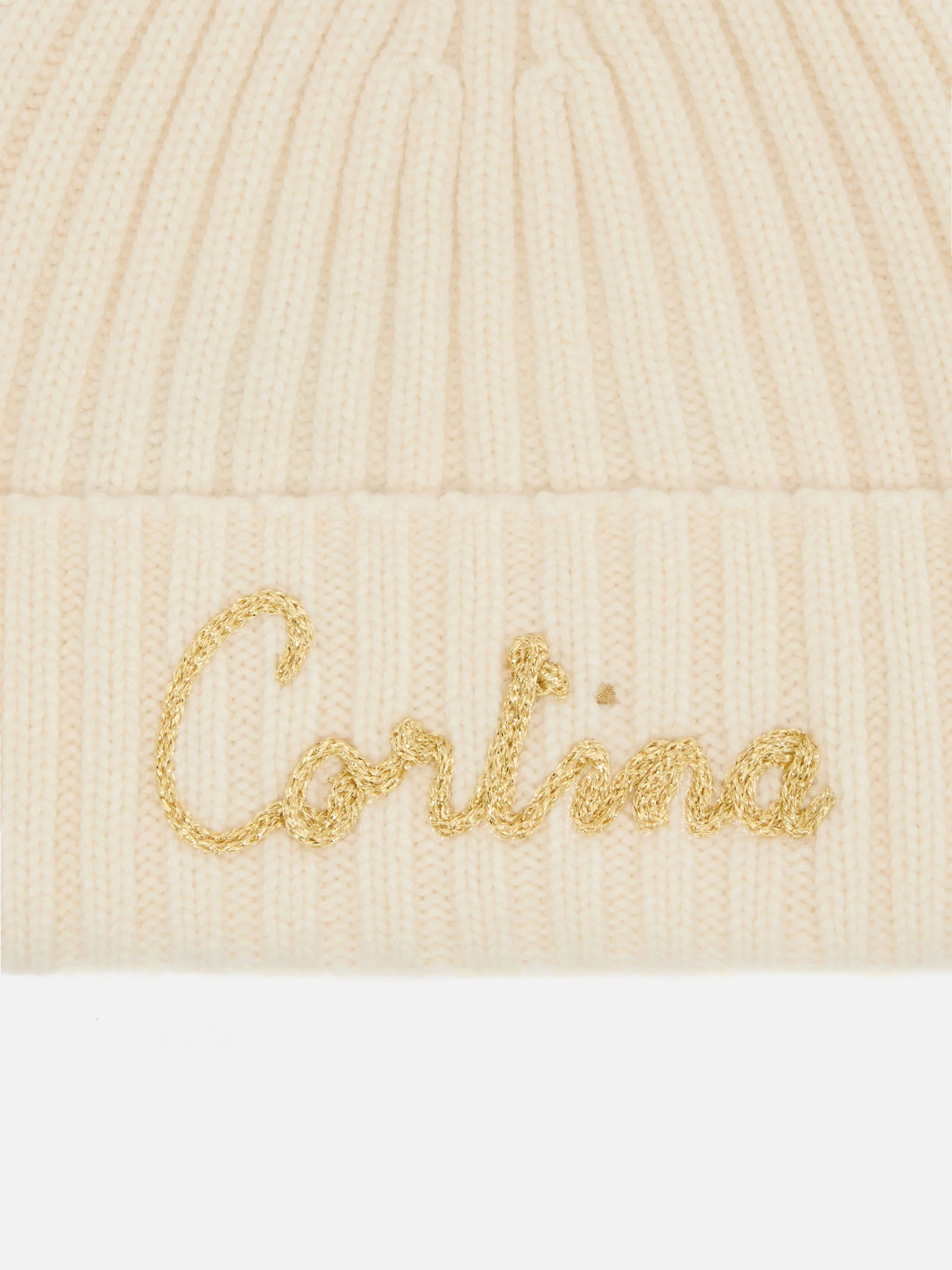 Berretto Wengen in misto cashmere bianco con ricamo lurex Cortina e pompon - Image 2