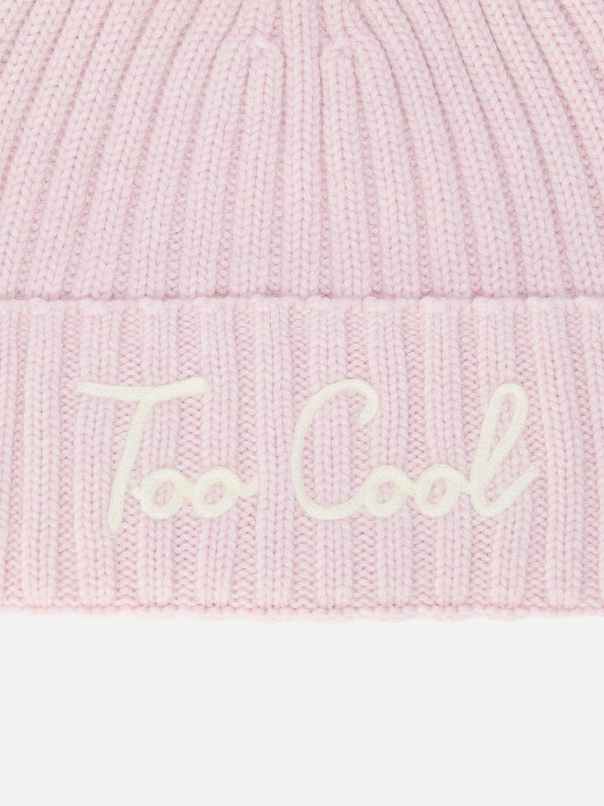 Berretto Wengen in misto cashmere  con ricamo rosa Too Cool e pompon - Image 2