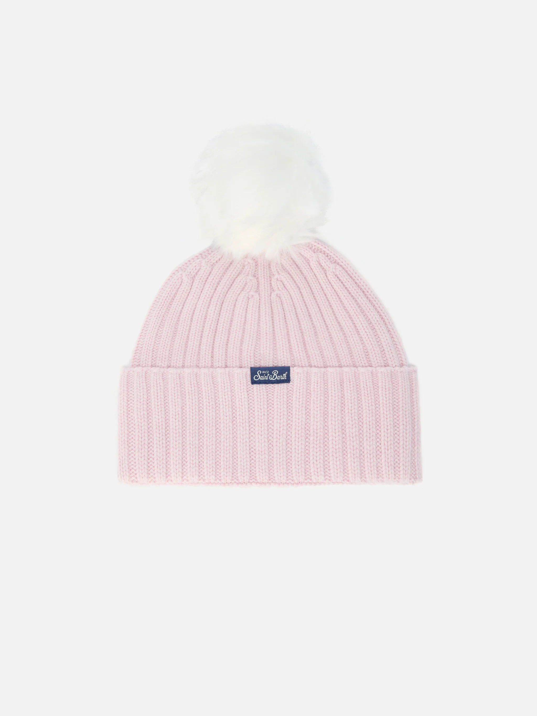 Berretto Wengen in misto cashmere  con ricamo rosa Too Cool e pompon - Image 3