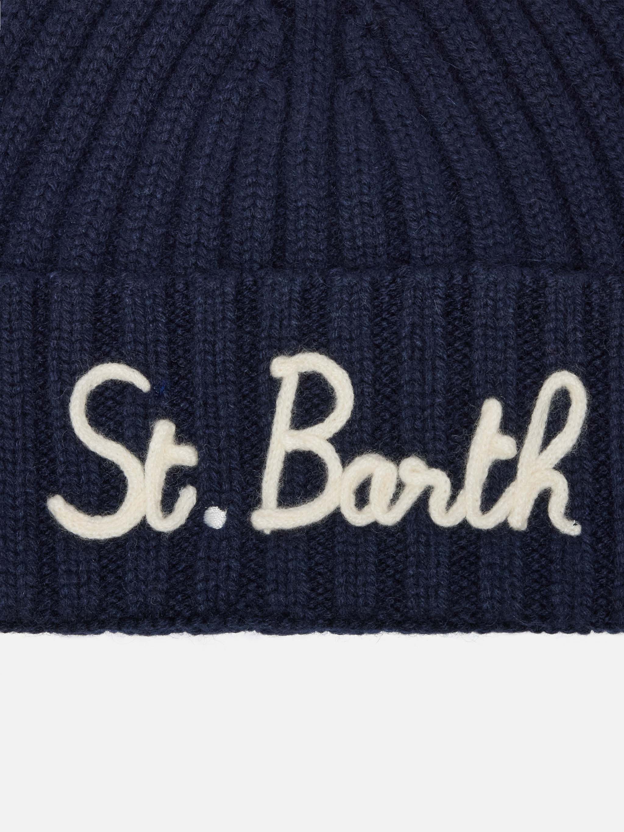 Berretto Wengen Jr in misto cashmere blu con ricamo St. Barth - Image 2
