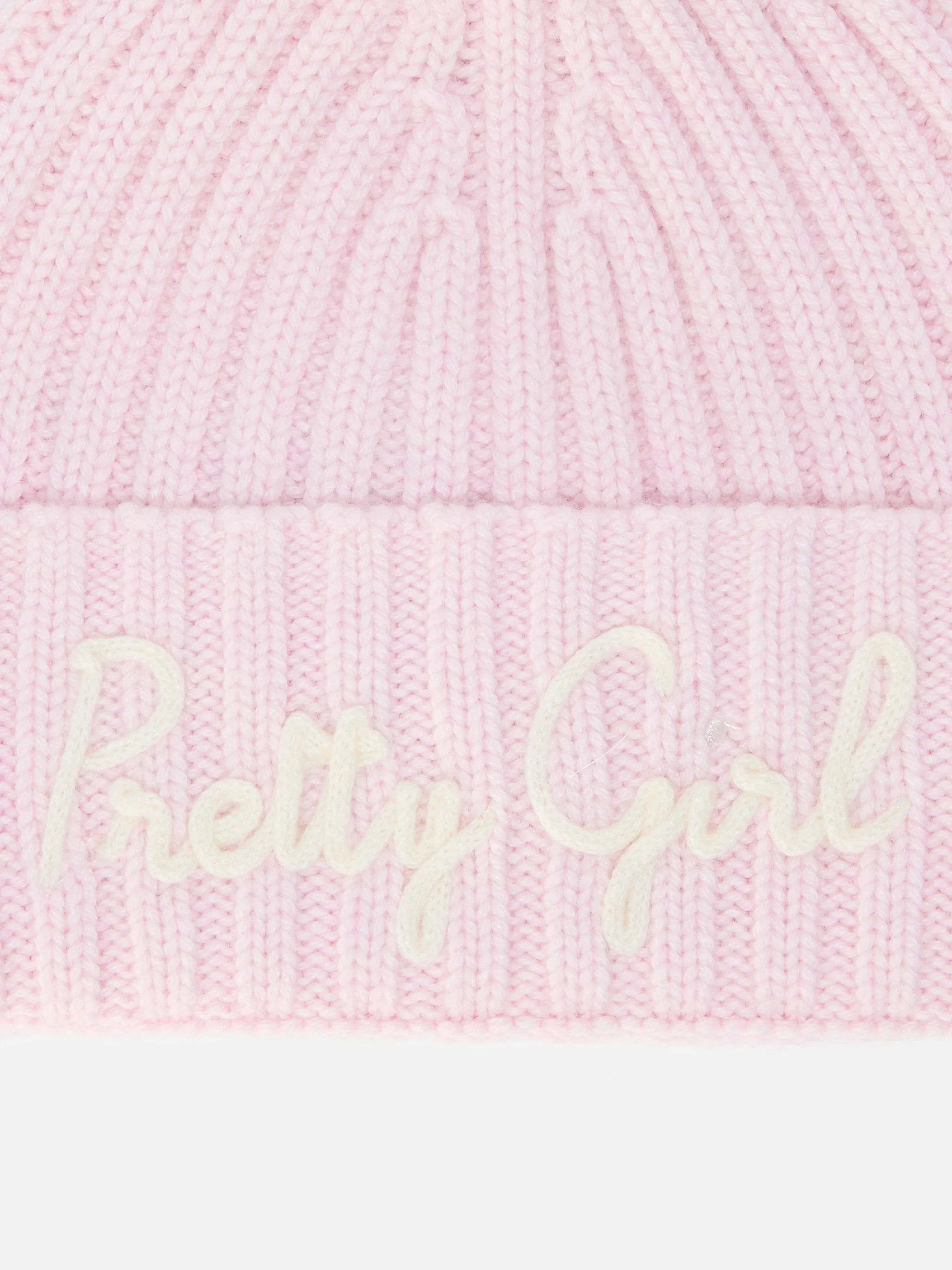 Berretto Wengen Jr F in misto cashmere rosa con ricamo Pretty Girl - Image 2