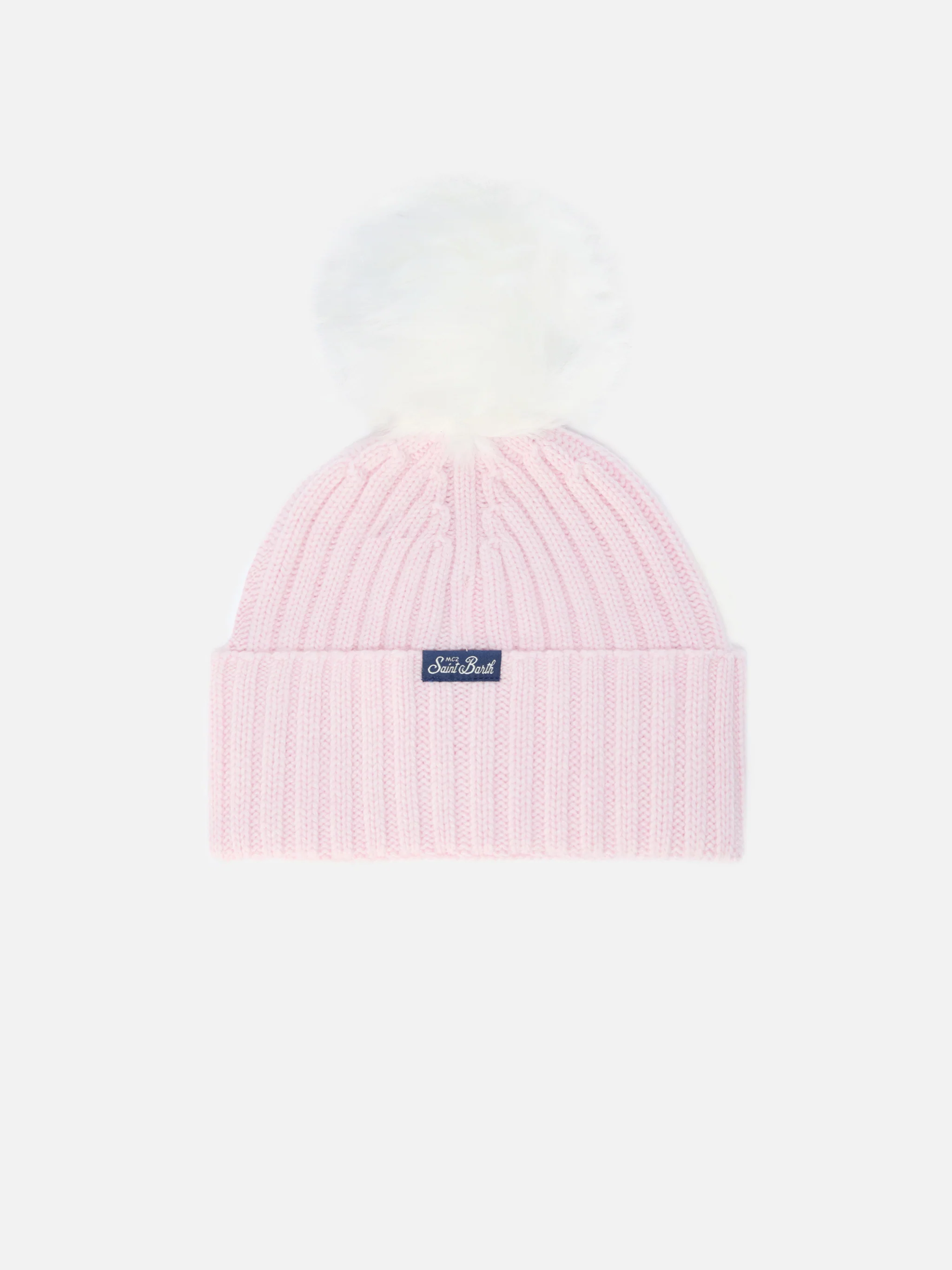 Berretto Wengen Jr F in misto cashmere rosa con ricamo Pretty Girl - Image 3