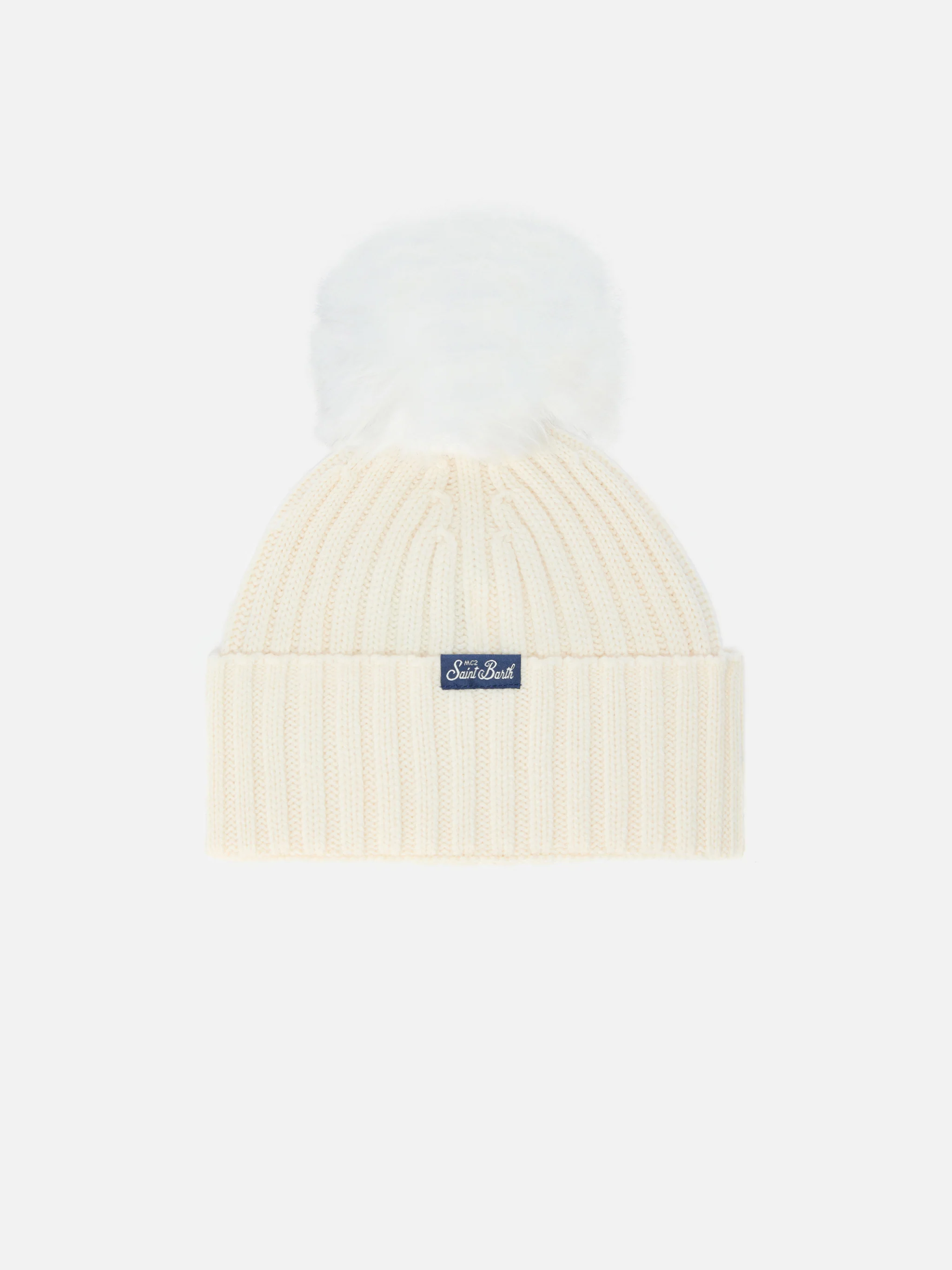 Berretto Wengen Jr F in misto cashmere bianco con ricamo Favolosa - Image 3