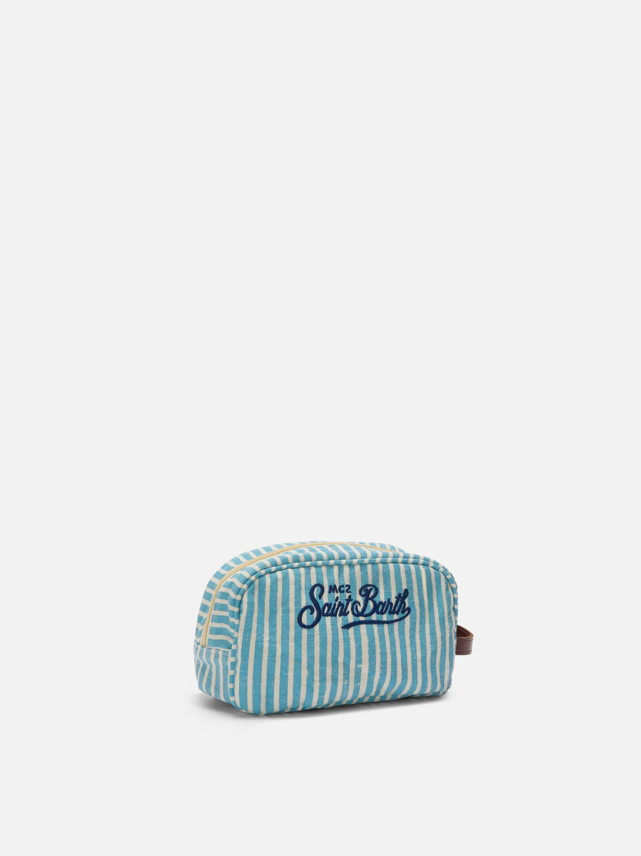 Beauty Bag Westwood in lino con fantasia a righe azzurro e bianco - Image 2