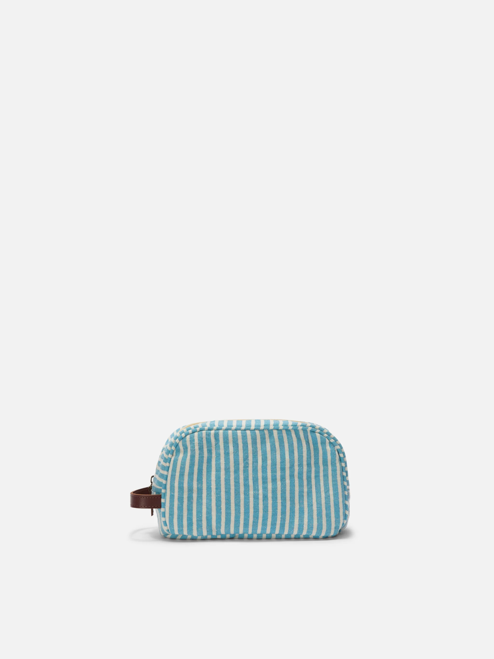 Beauty Bag Westwood in lino con fantasia a righe azzurro e bianco - Image 3
