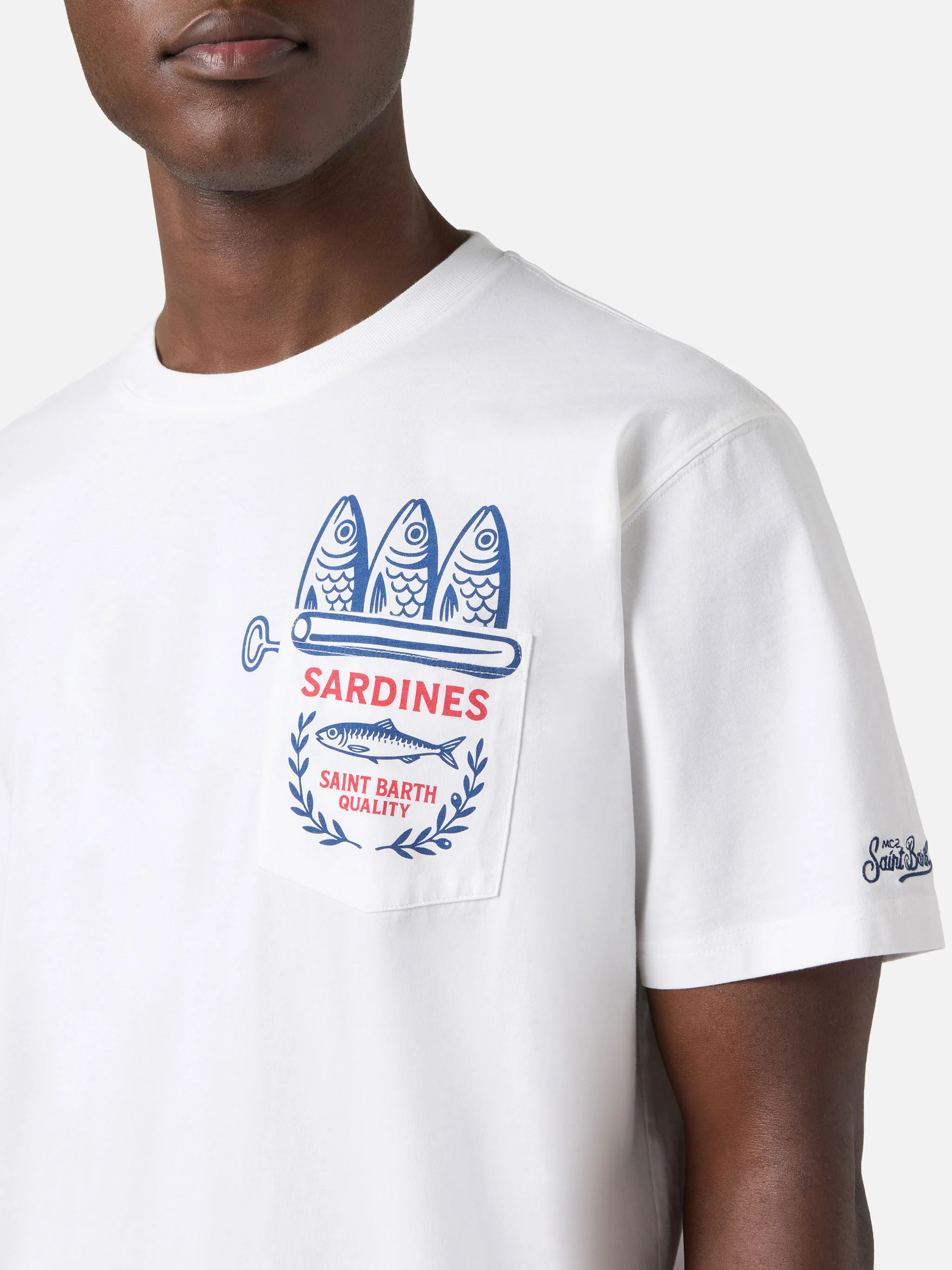 T-shirt Austin bianca con illustrazione Sardine - Image 2