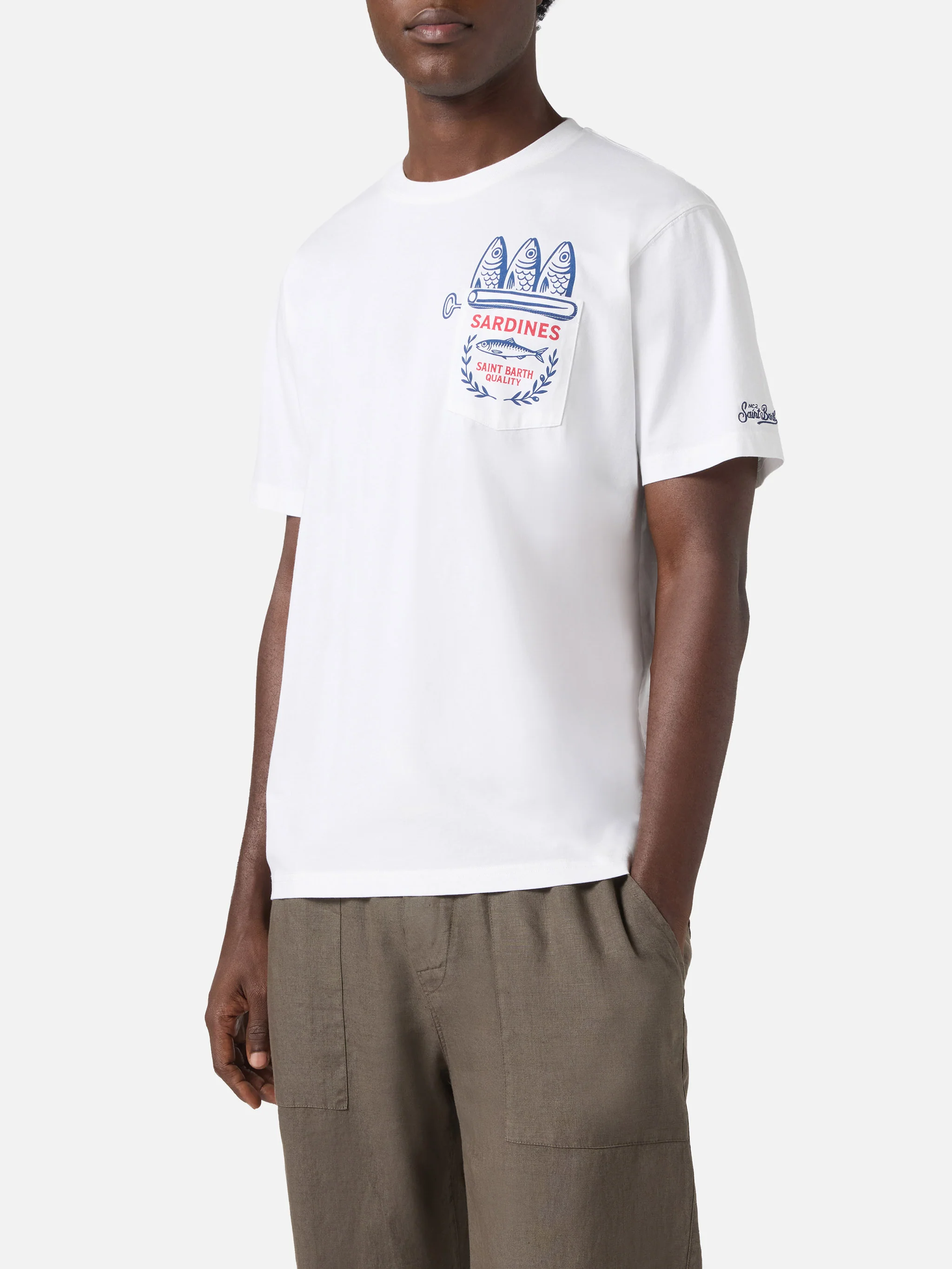 T-shirt Austin bianca con illustrazione Sardine - Image 3
