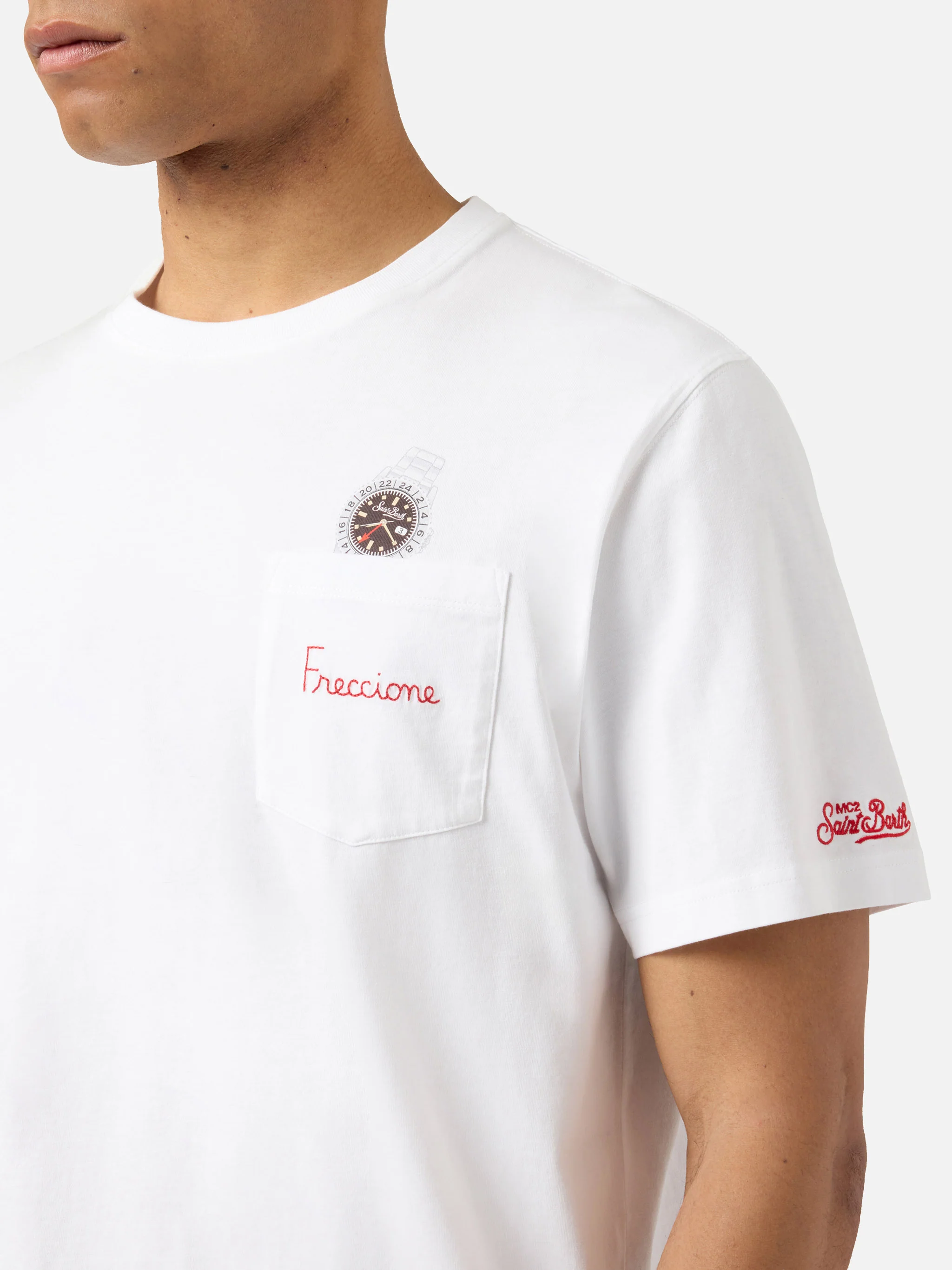 T-shirt Austin bianca con orologio e ricamo Freccione - Image 2