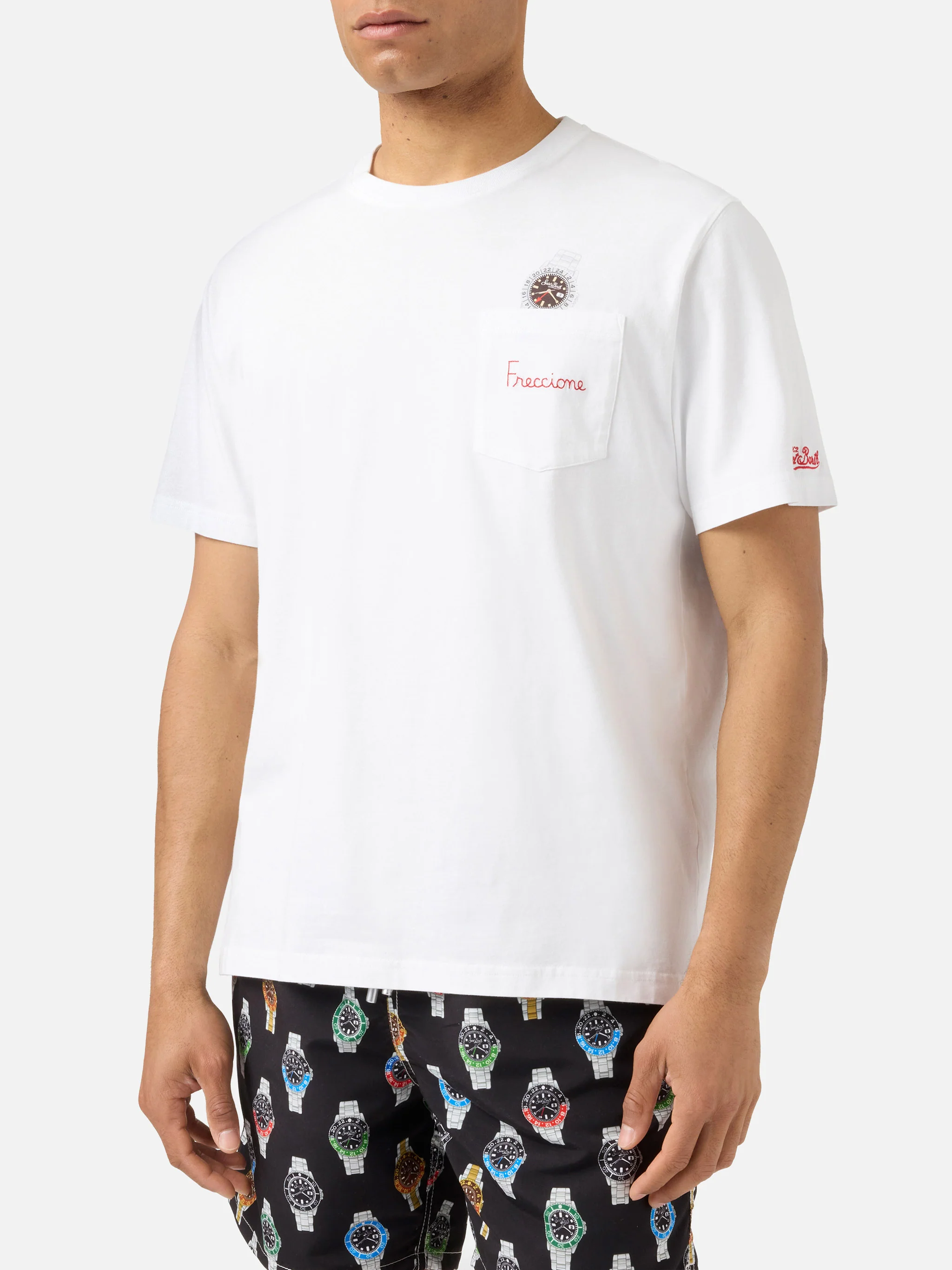 T-shirt Austin bianca con orologio e ricamo Freccione - Image 3