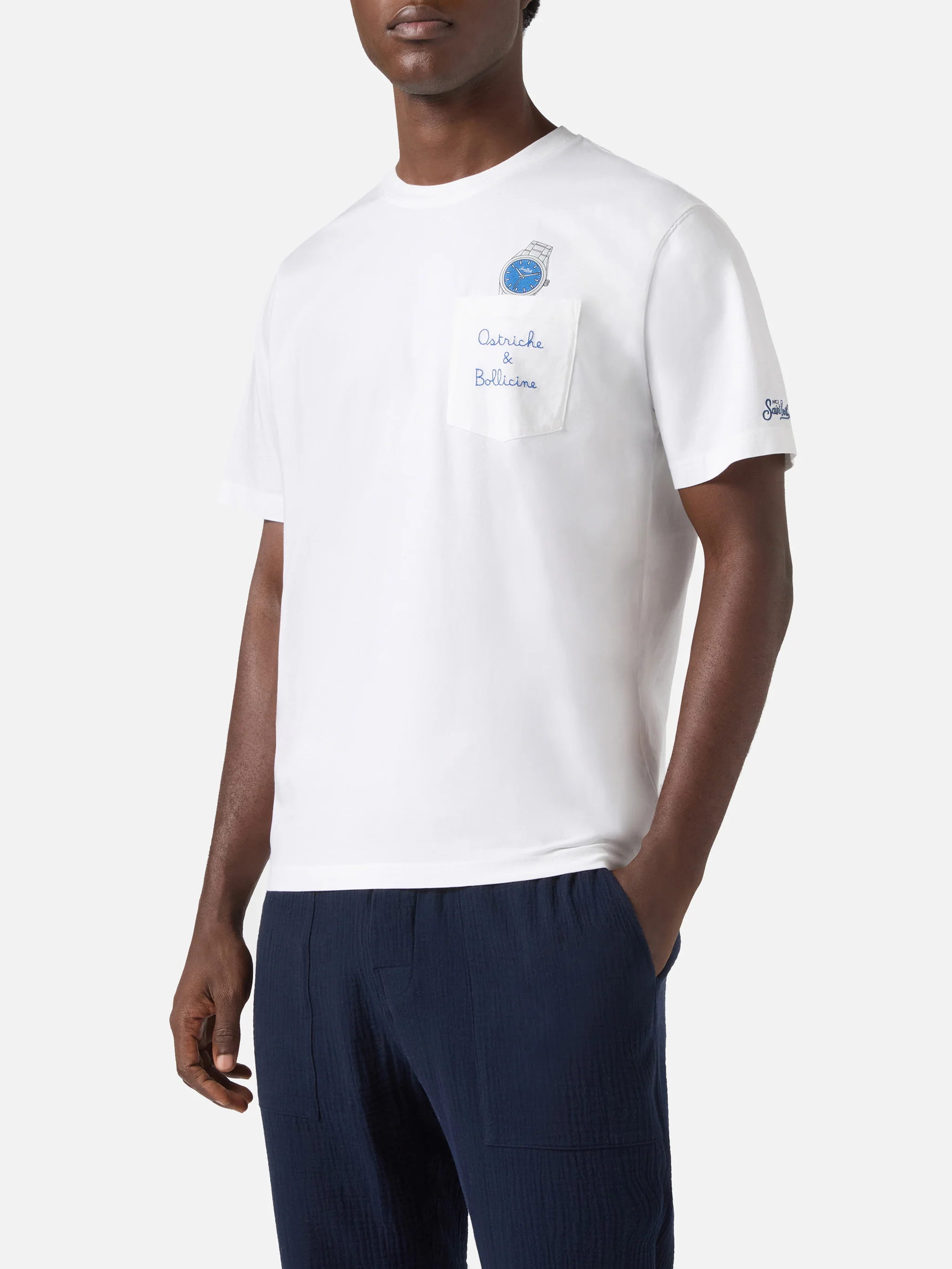 T-shirt Austin bianca con orologio e ricamo Ostriche e Bollicine - Image 3