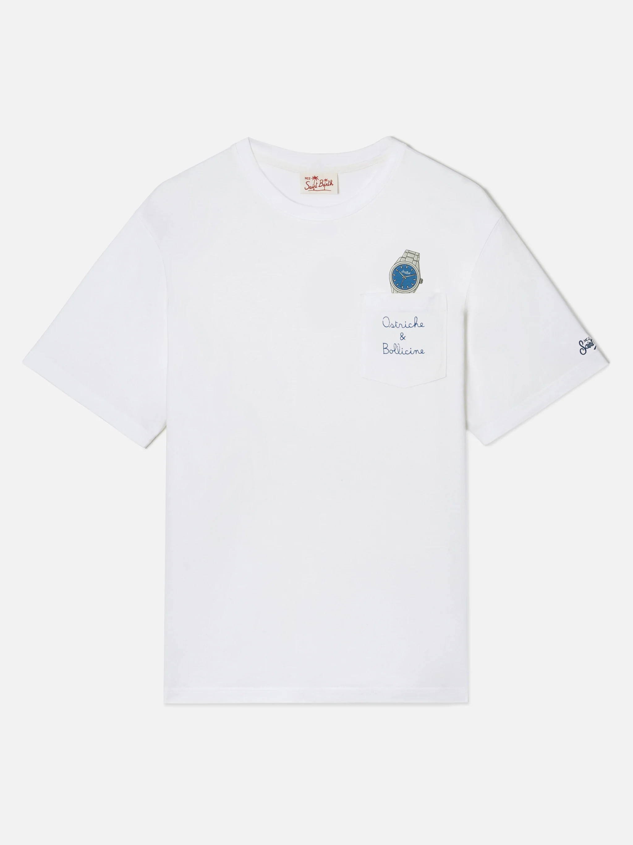 T-shirt Austin bianca con orologio e ricamo Ostriche e Bollicine - Image 5
