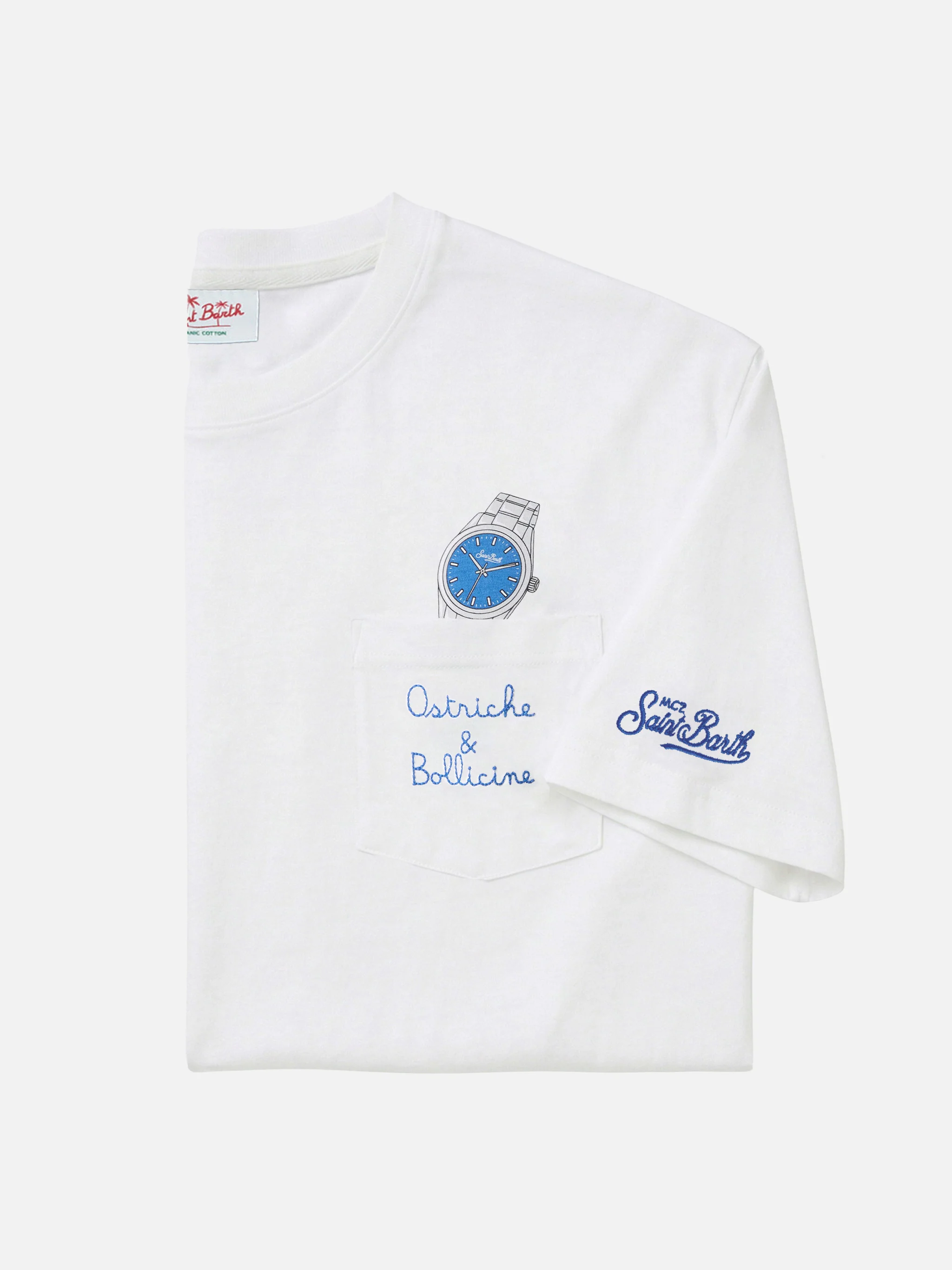T-shirt Austin bianca con orologio e ricamo Ostriche e Bollicine - Image 6