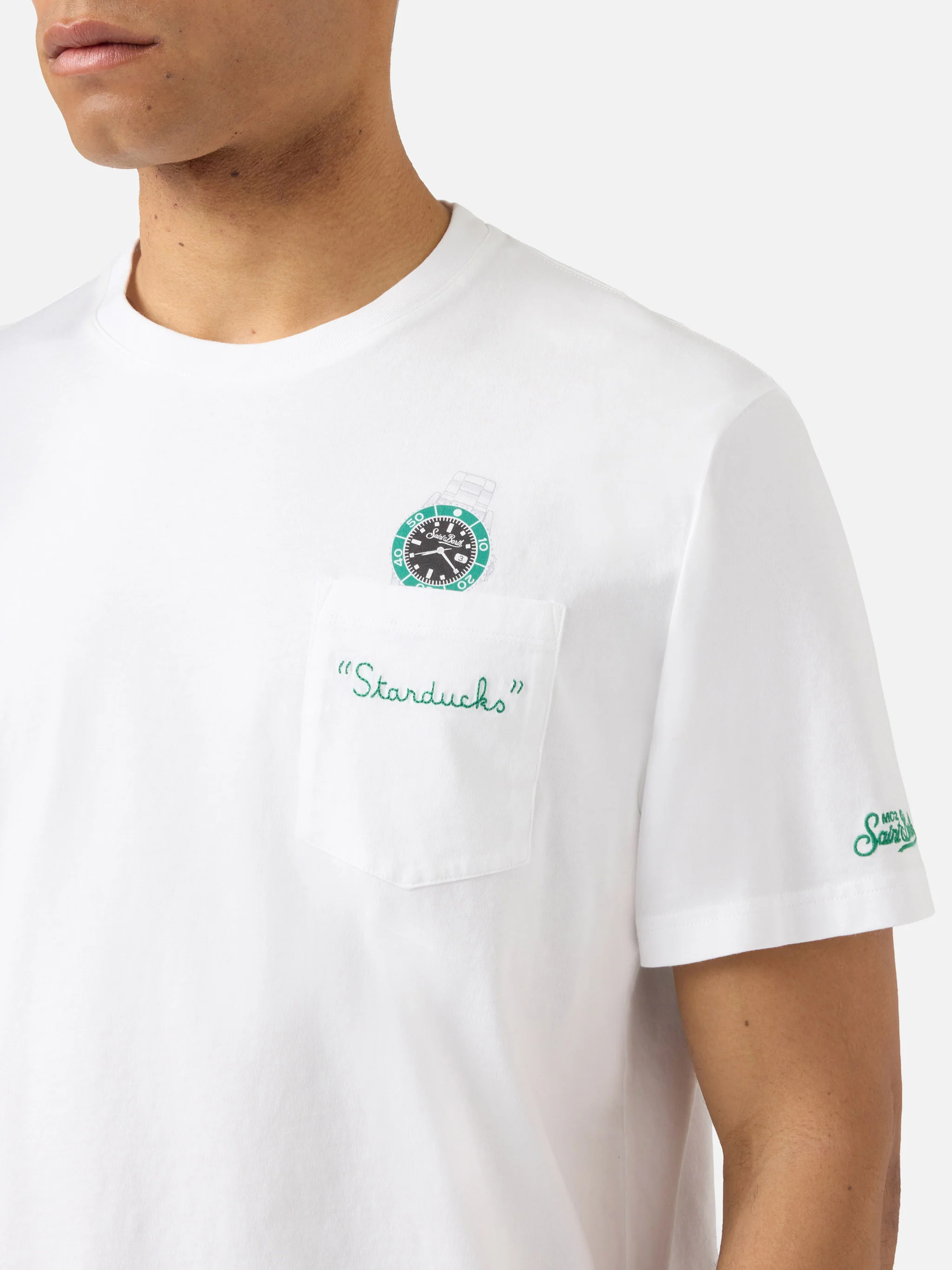 T-shirt Austin bianca con orologio e ricamo Starduchs - Image 2