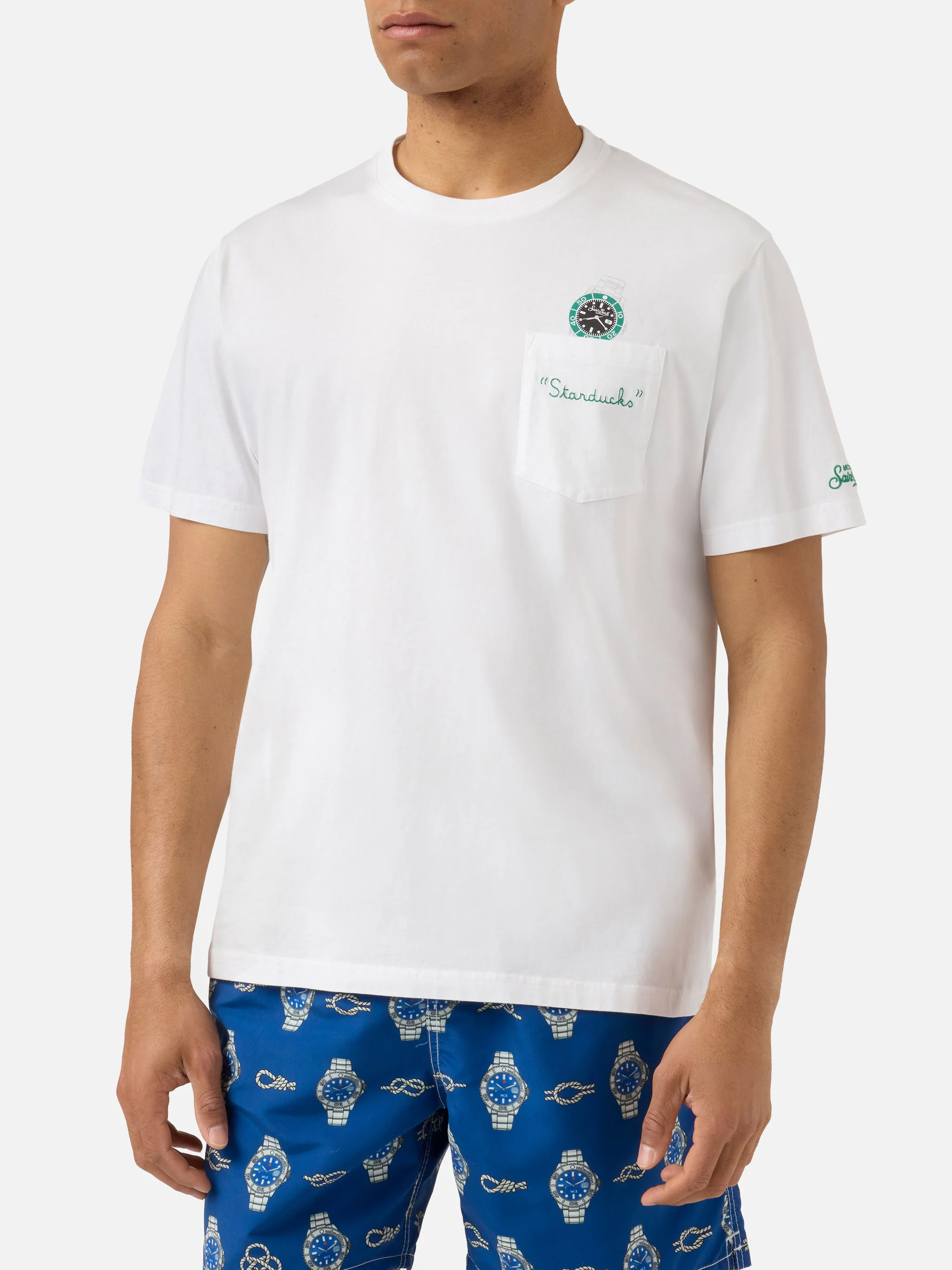 T-shirt Austin bianca con orologio e ricamo Starduchs - Image 3