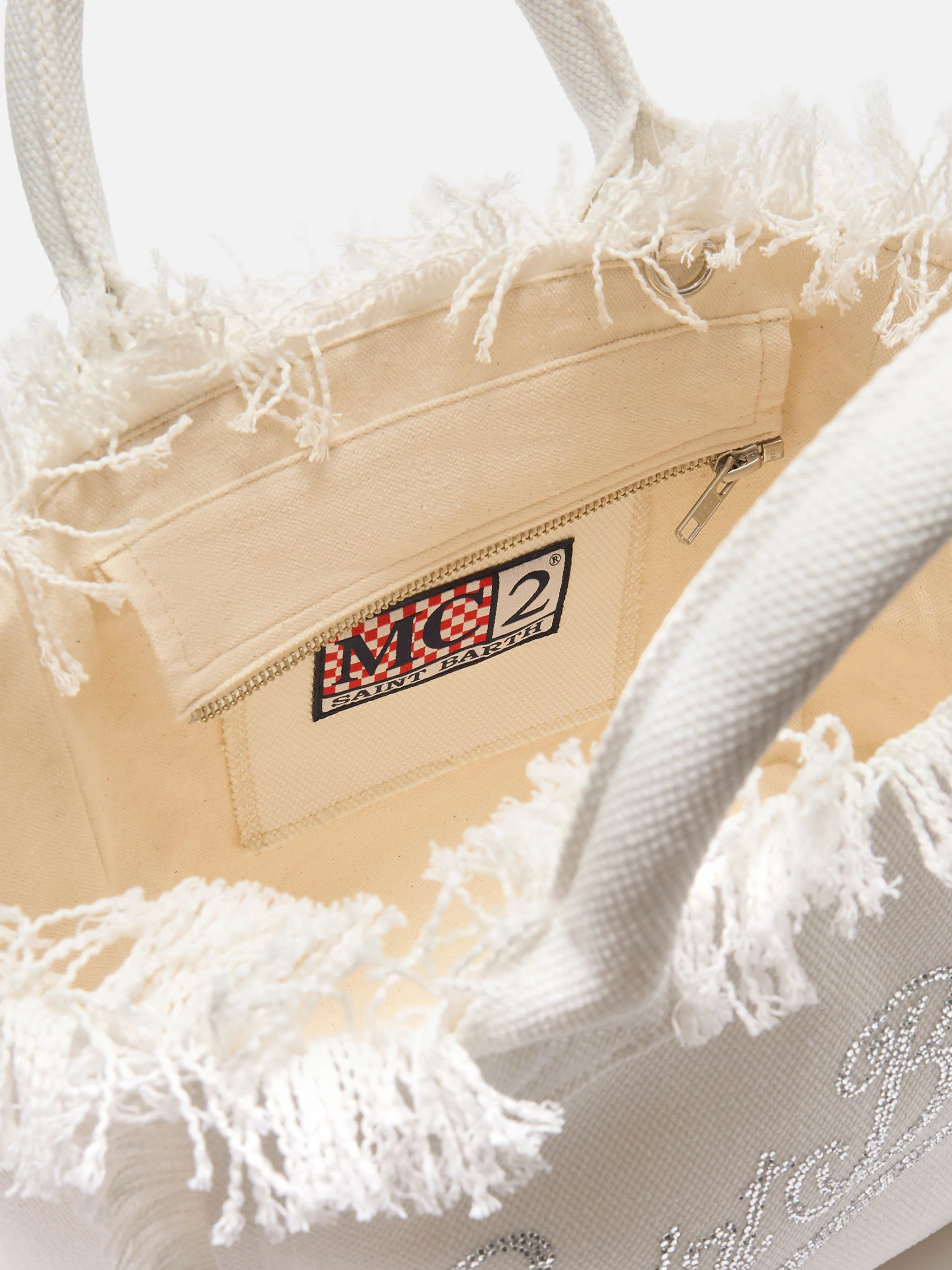 Borsa Colette in canvas bianca con logo in strass - Image 4