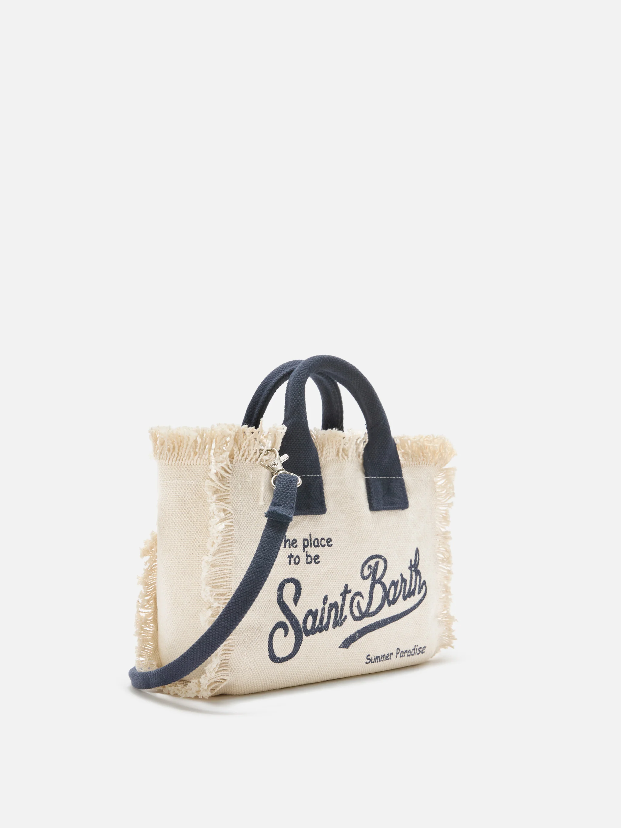 Borsa Vanity mini in canvas bianca con dettagli blu - Image 3