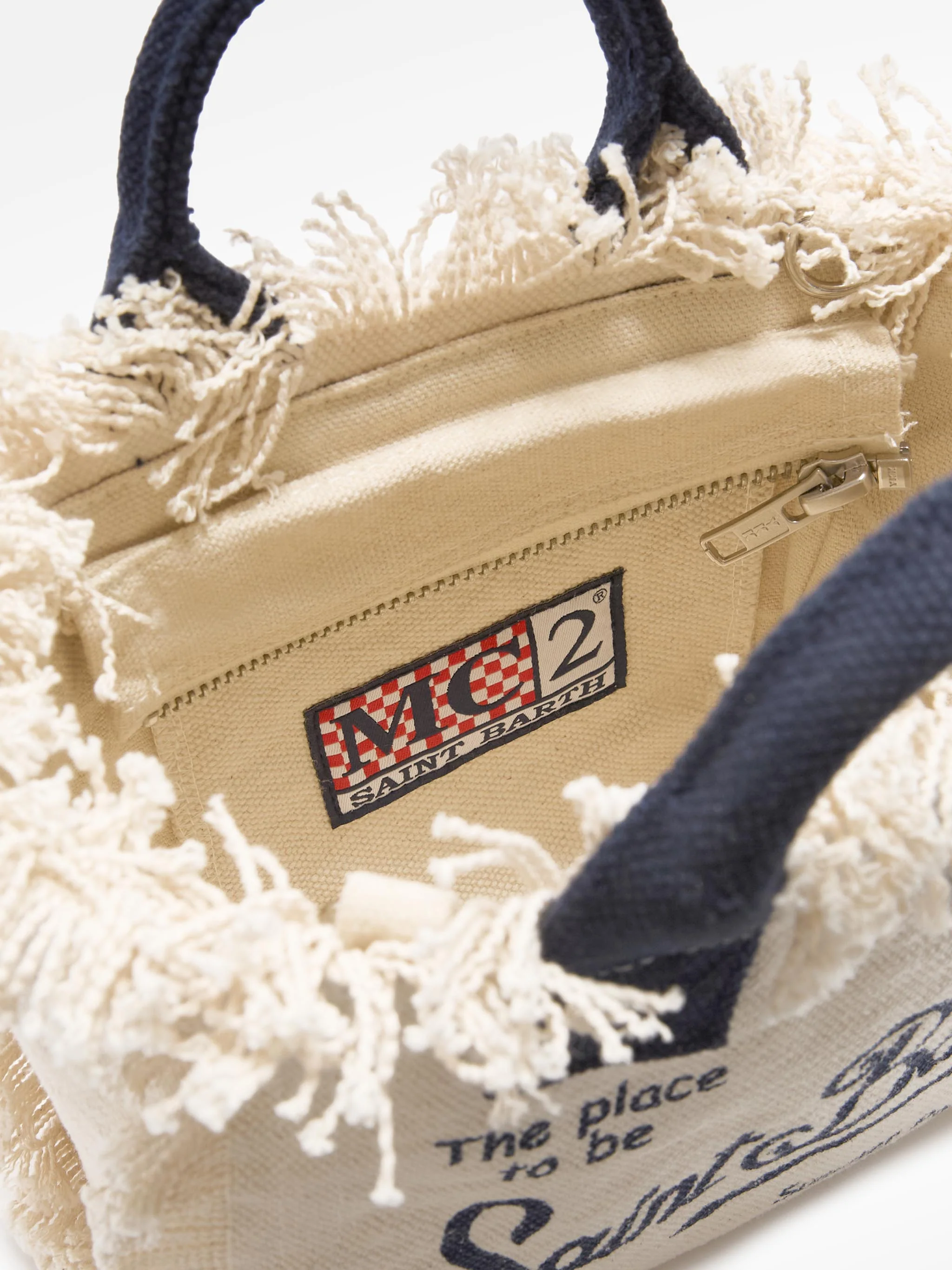 Borsa Vanity mini in canvas bianca con dettagli blu - Image 4