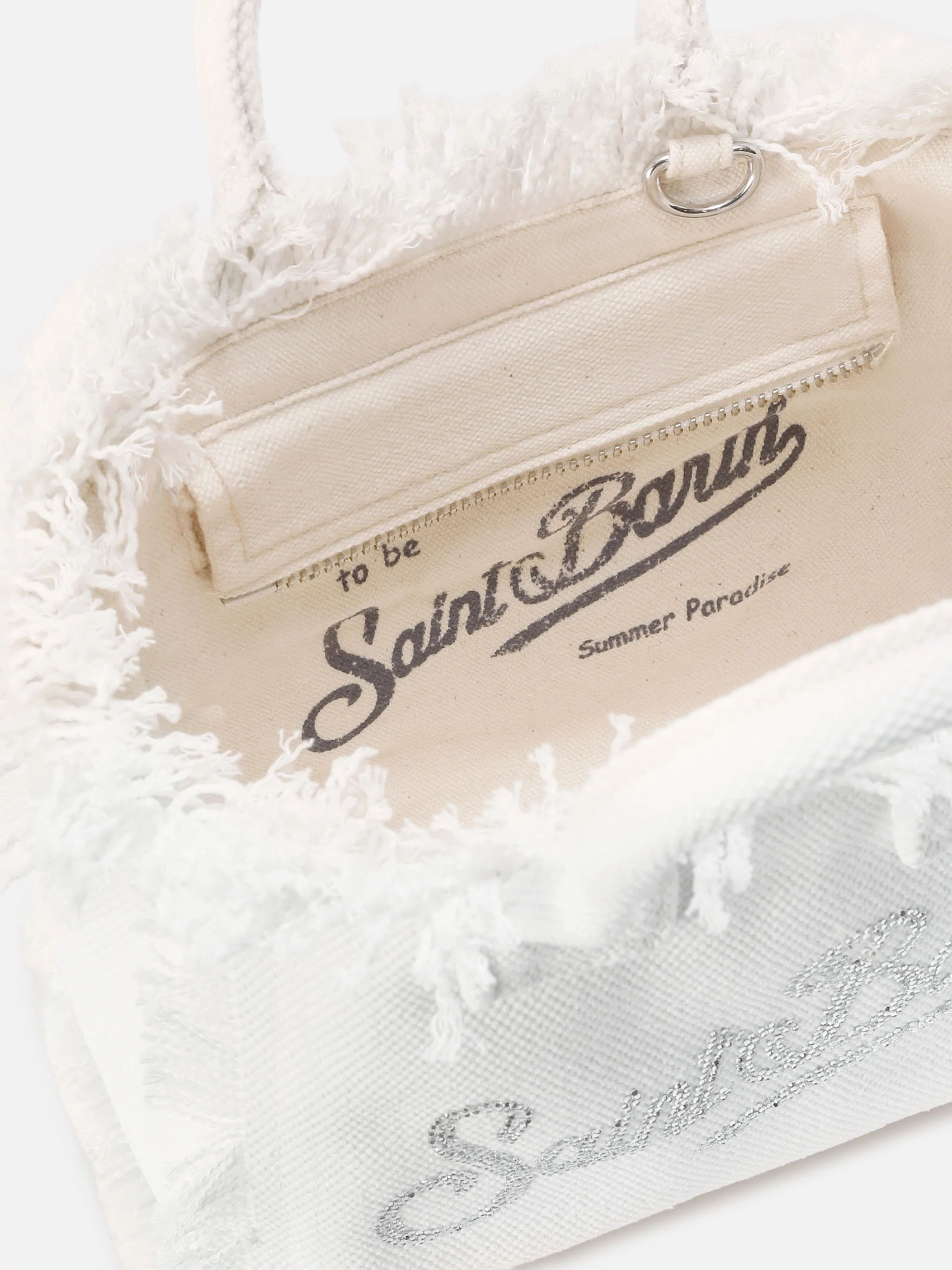 Borsa Vanity mini in canvas bianca con logo in strass - Image 4