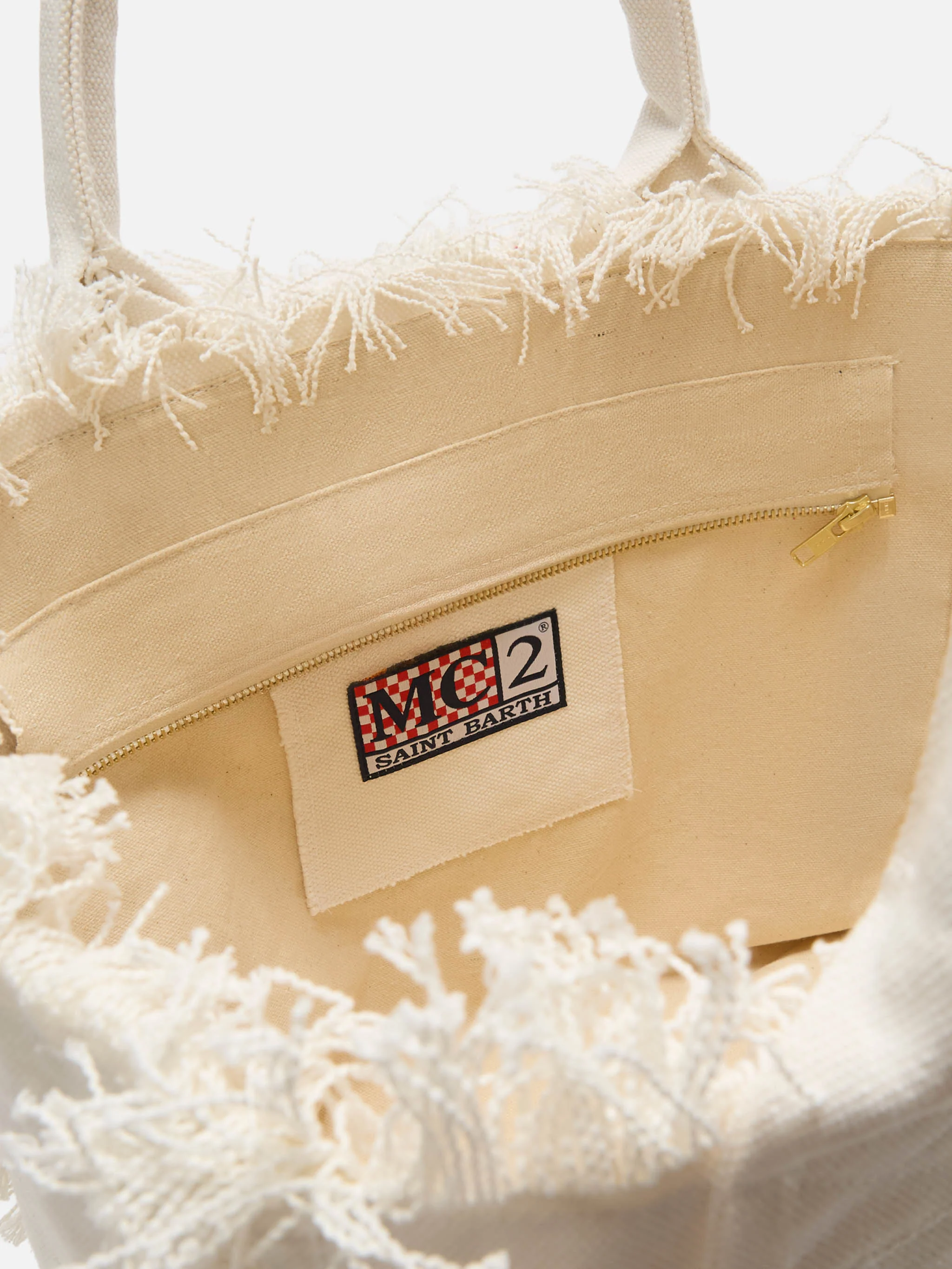 Borsa Vanity regular bianca in canvas con frange - Image 4