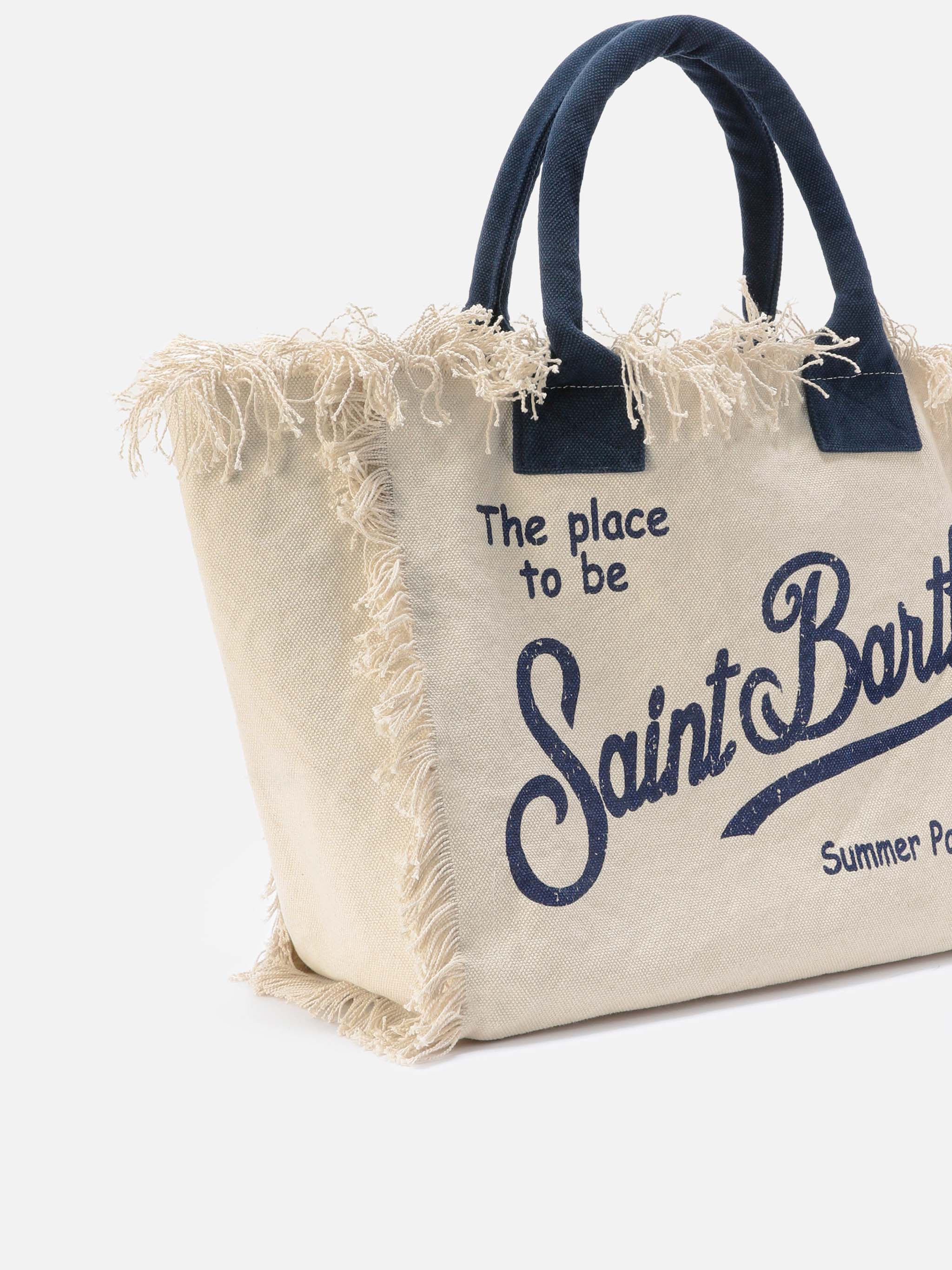 Borsa Vanity regular bianca in canvas con frange - Image 3