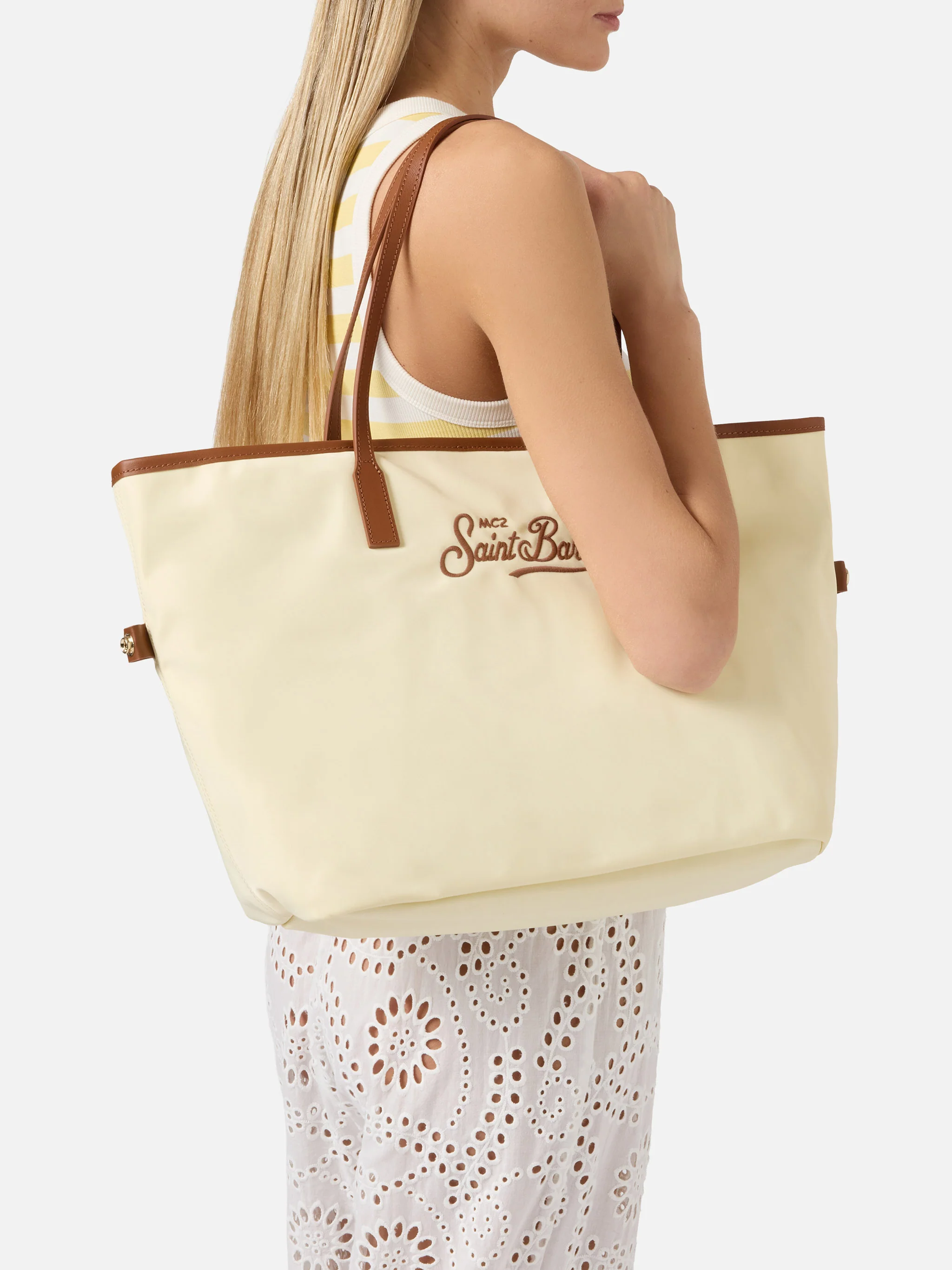 Borsa City regular bianca in nylon - Image 2