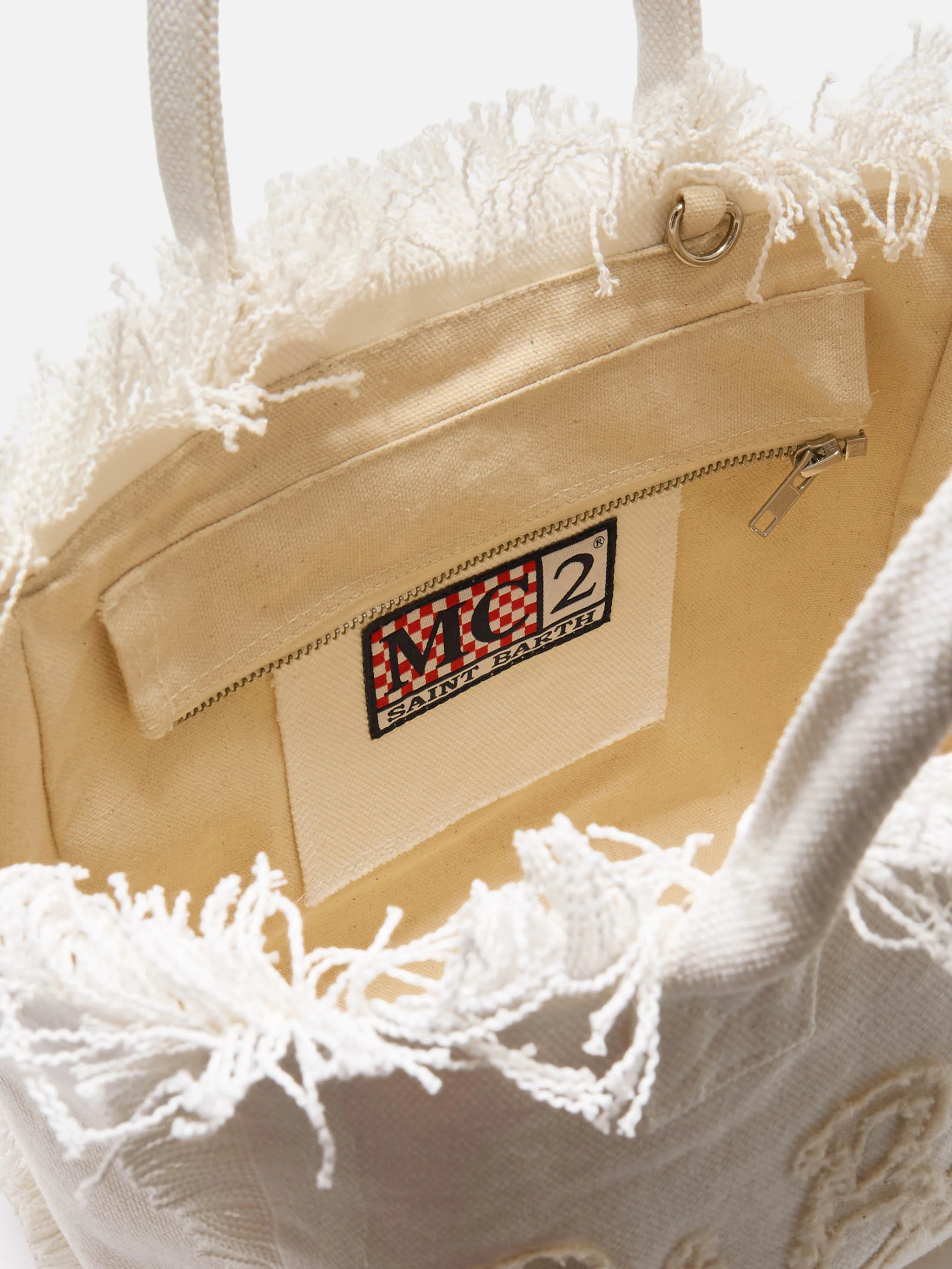 Borsa Colette in canvas con patch logo in tessuto bianco - Image 4