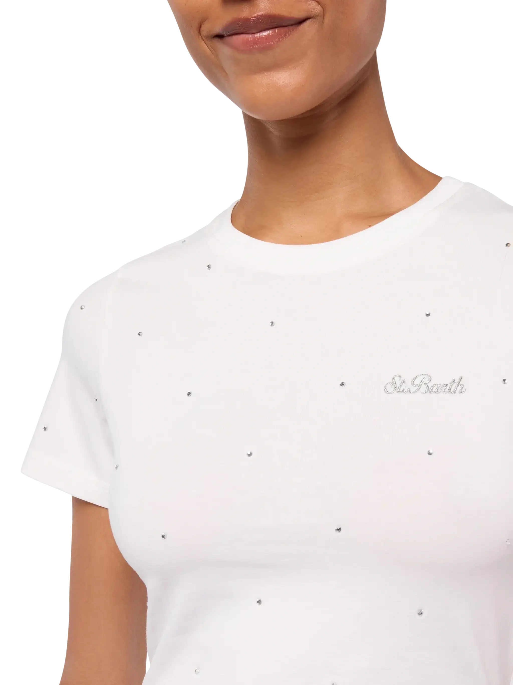 T-shirt Nives in cotone bianco con strass all-over - Image 2
