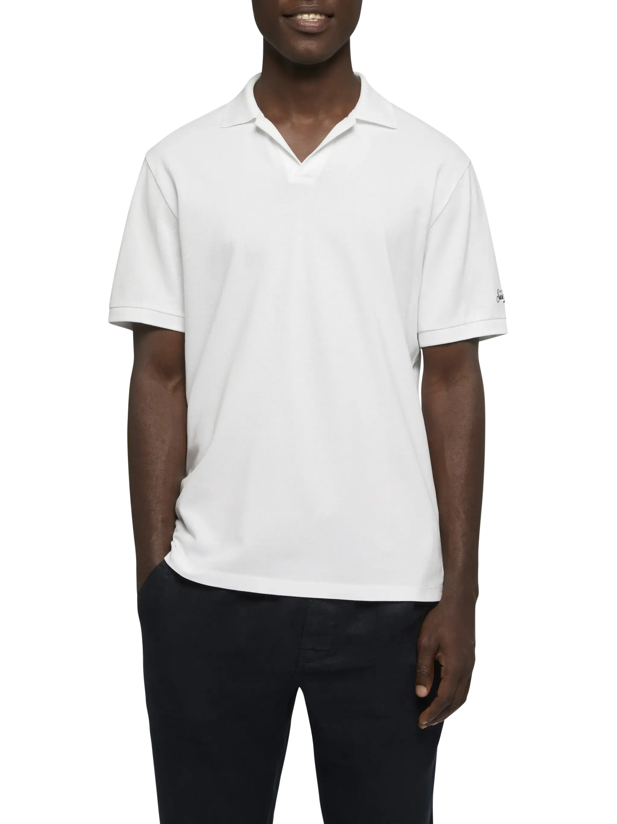 Polo Charles in piquet di cotone bianco senza bottoni