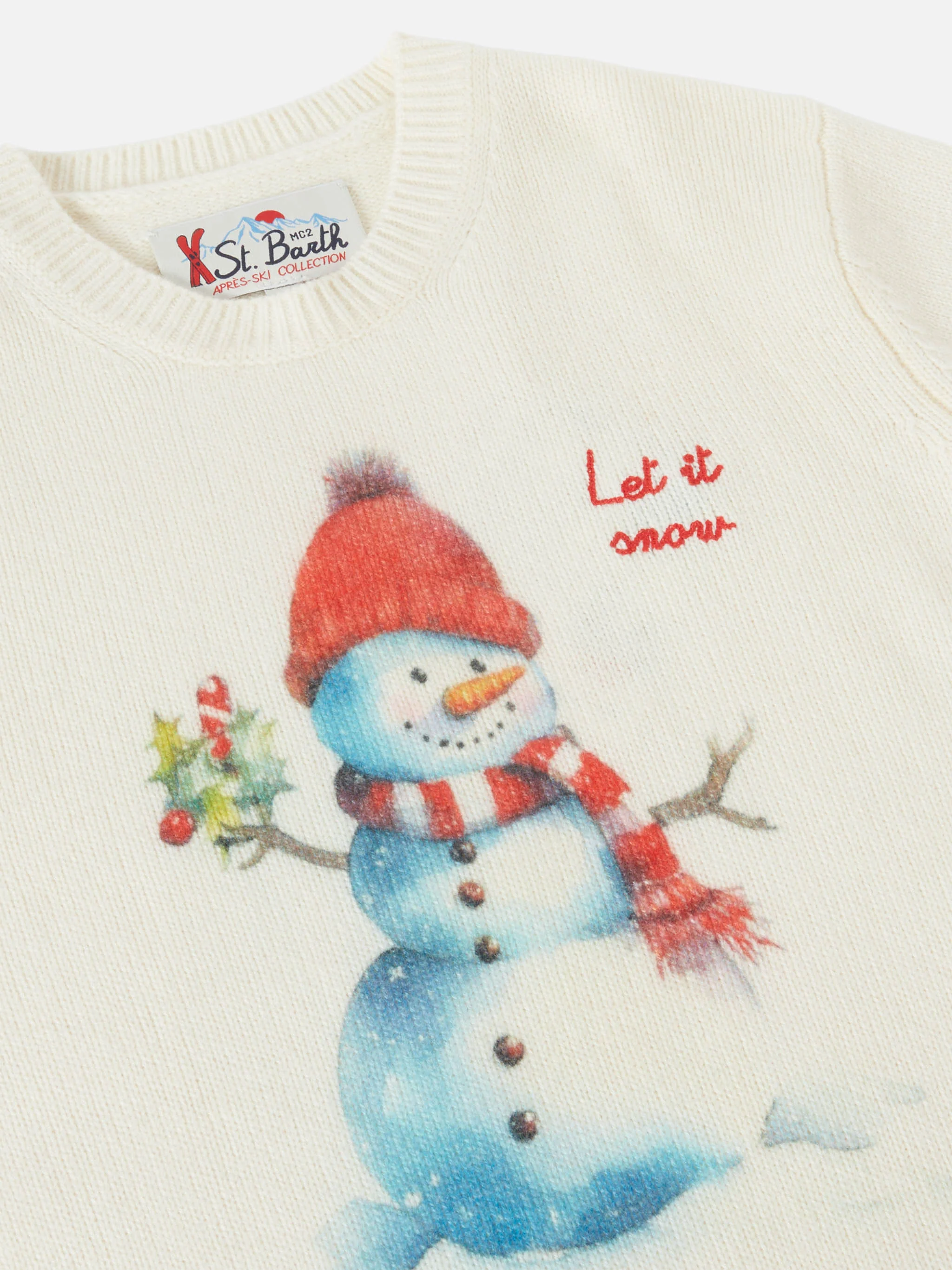 Girocollo Douglas bianco con ricamo Let it snow - Image 2
