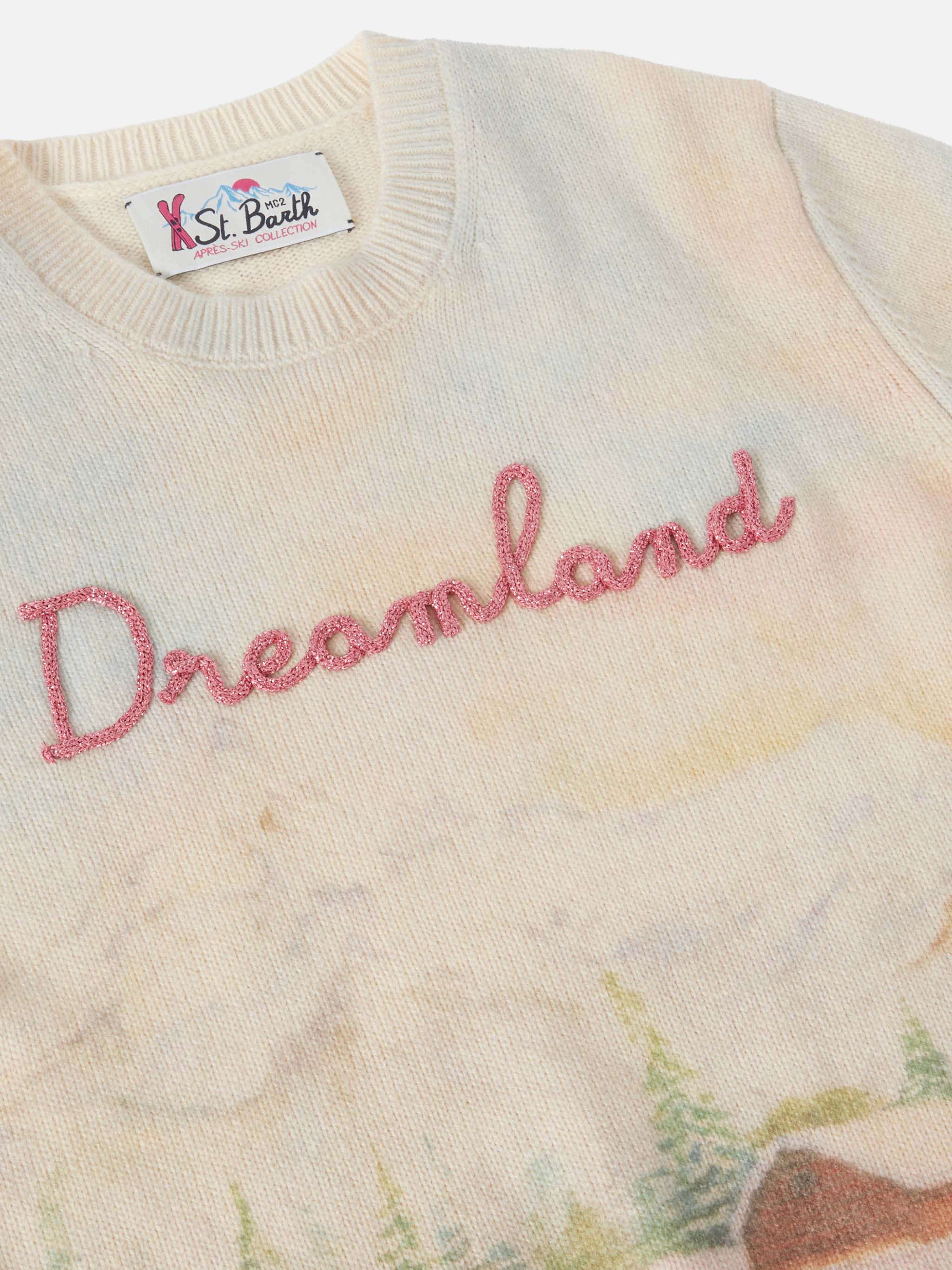 Girocollo Princess bianco con stampa montagna e ricamo Dreamland - Image 2