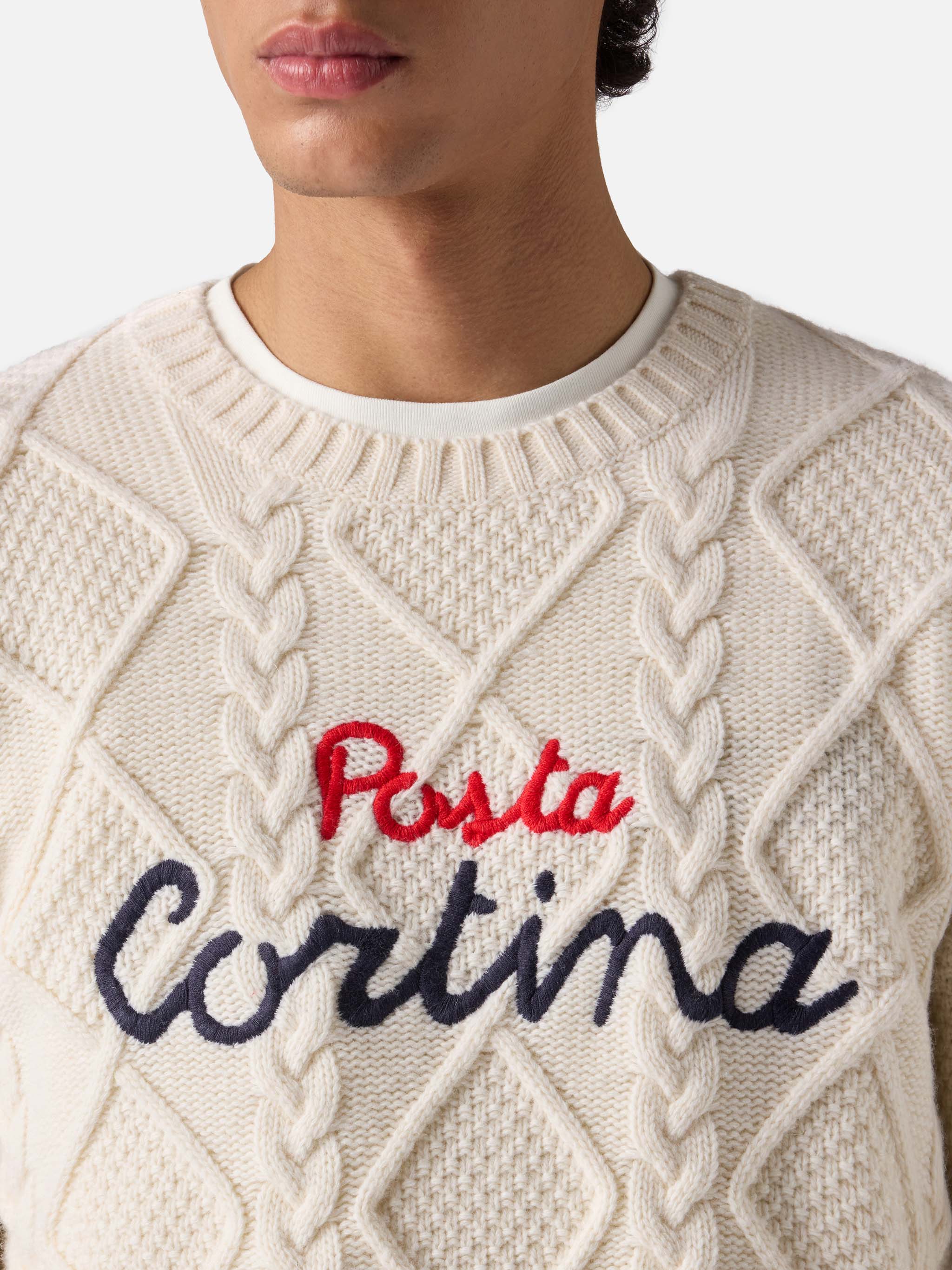 Girocollo bianco Bergen Tricot con ricamo Posta Cortina - Image 2