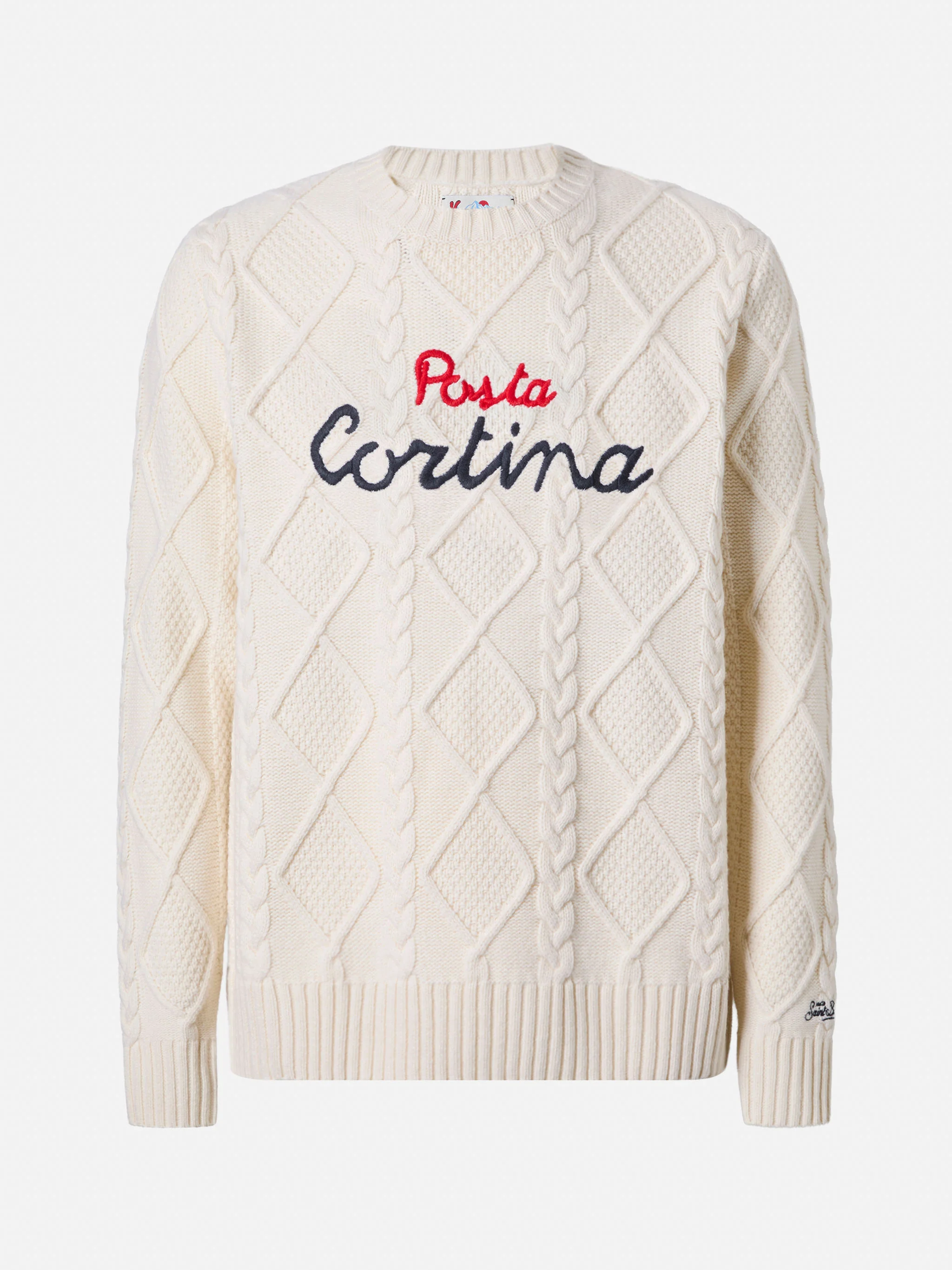 Girocollo bianco Bergen Tricot con ricamo Posta Cortina - Image 5
