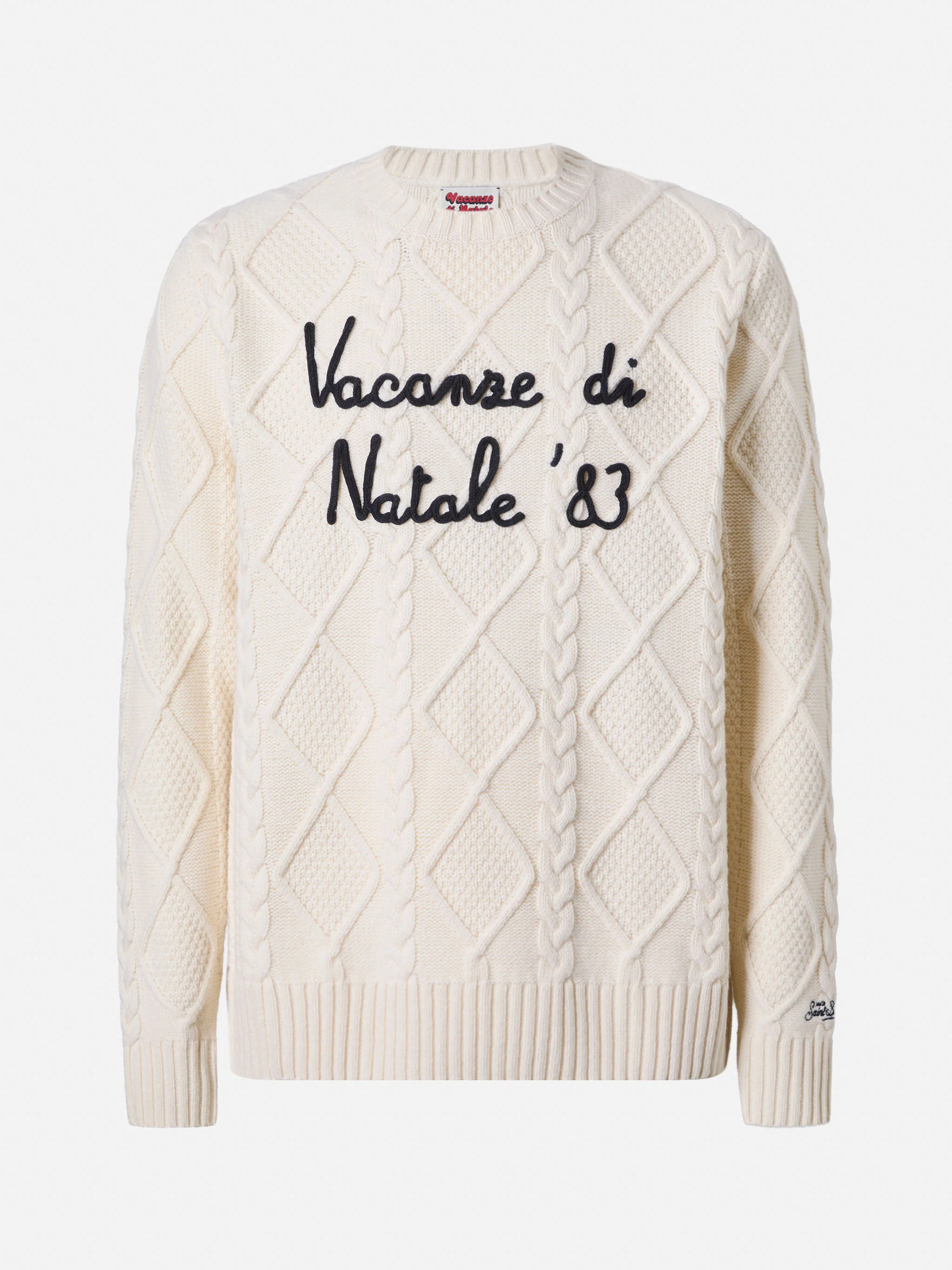 Maglione bianco a girocollo Bergen Tricot con ricamo Vacanze di Natale '83 - Image 5