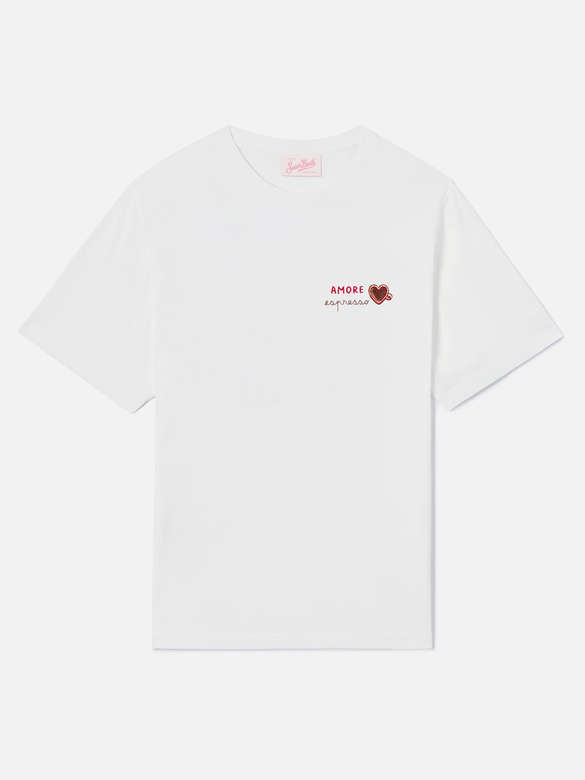 T-shirt Emilie bianca con ricamo Amore Espresso - Image 4