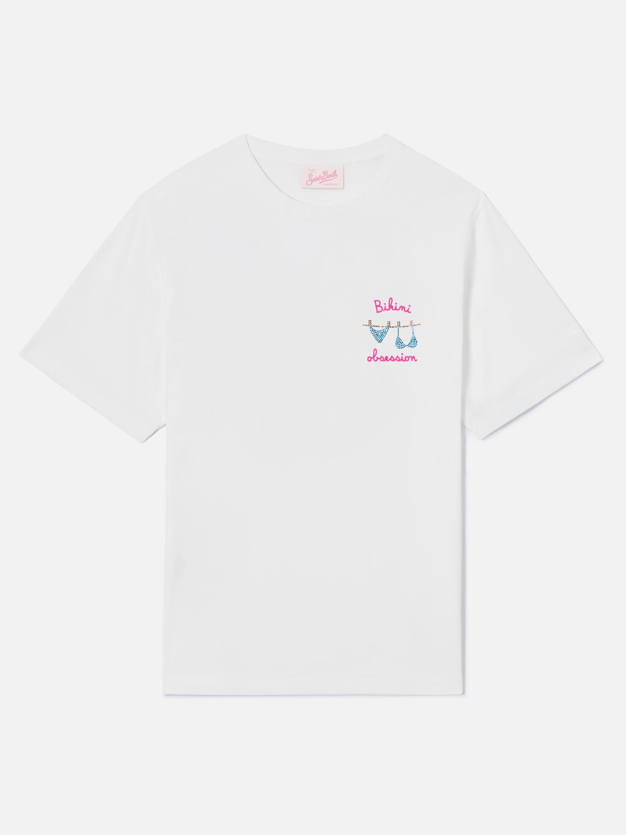 T-shirt Emilie bianca con ricamo Bikini Obsession e strass - Image 4