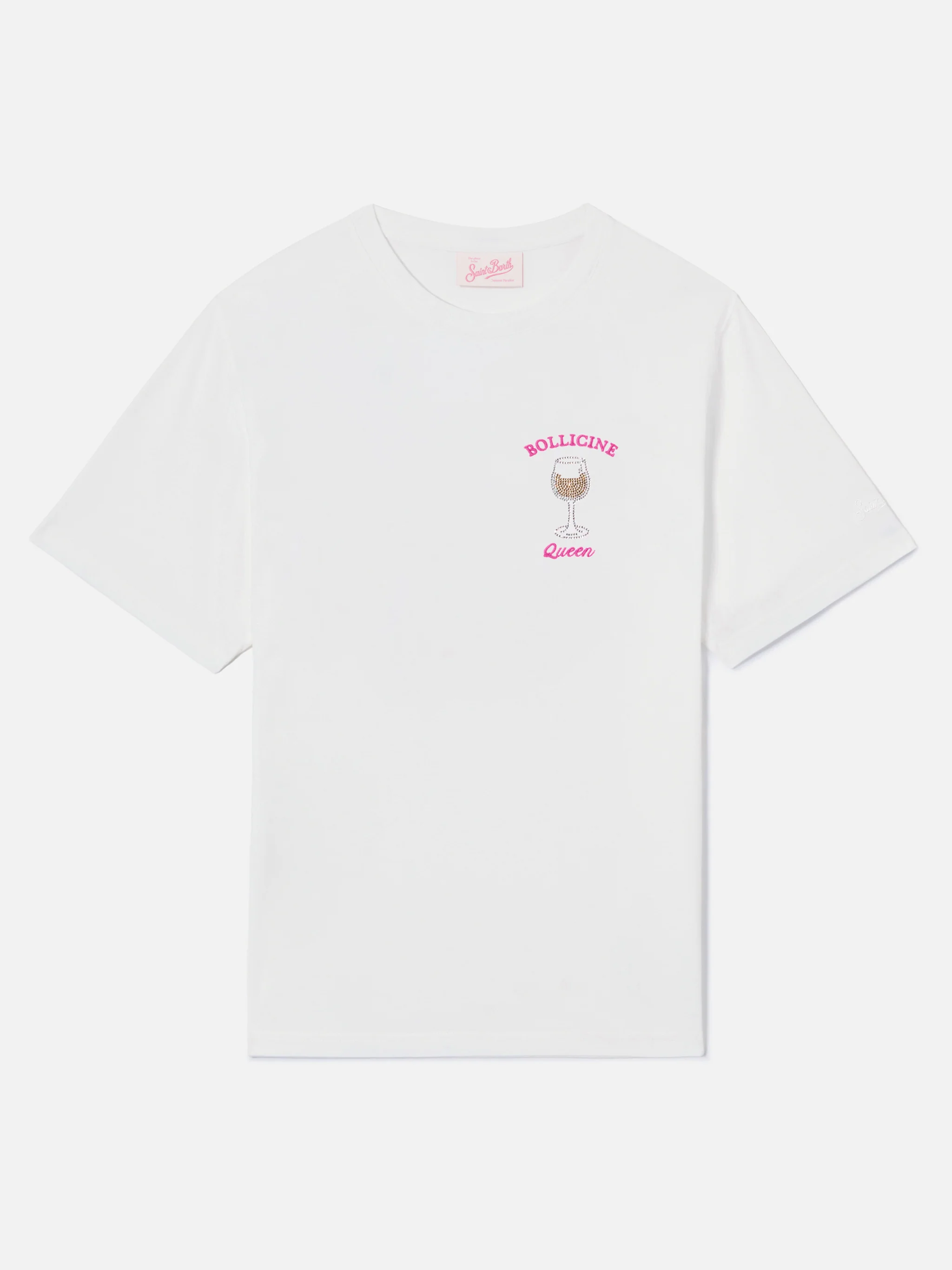 T-shirt Emilie bianca con ricamo Bollicine Queen e strass - Image 4