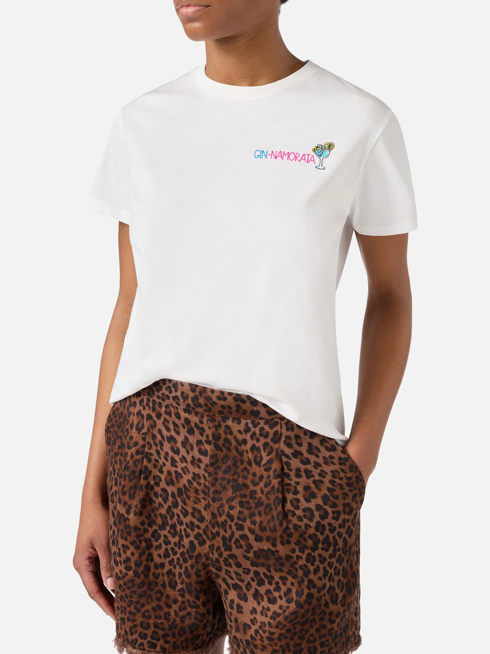 T-shirt Emilie bianca con ricamo Gin-namorata - Image 2