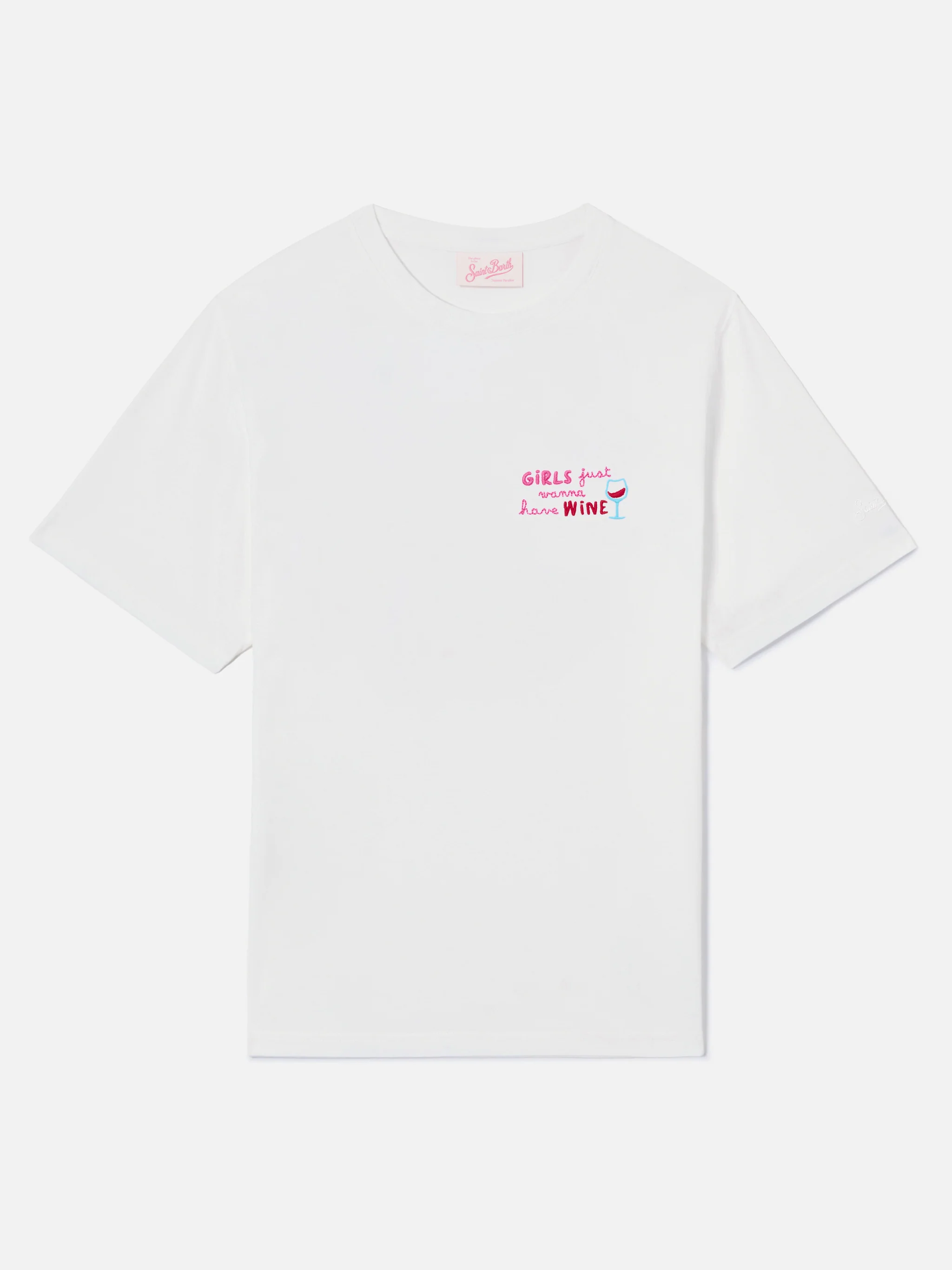 T-shirt Emilie bianca con ricamo Girls Just Wanna Have Wine - Image 4