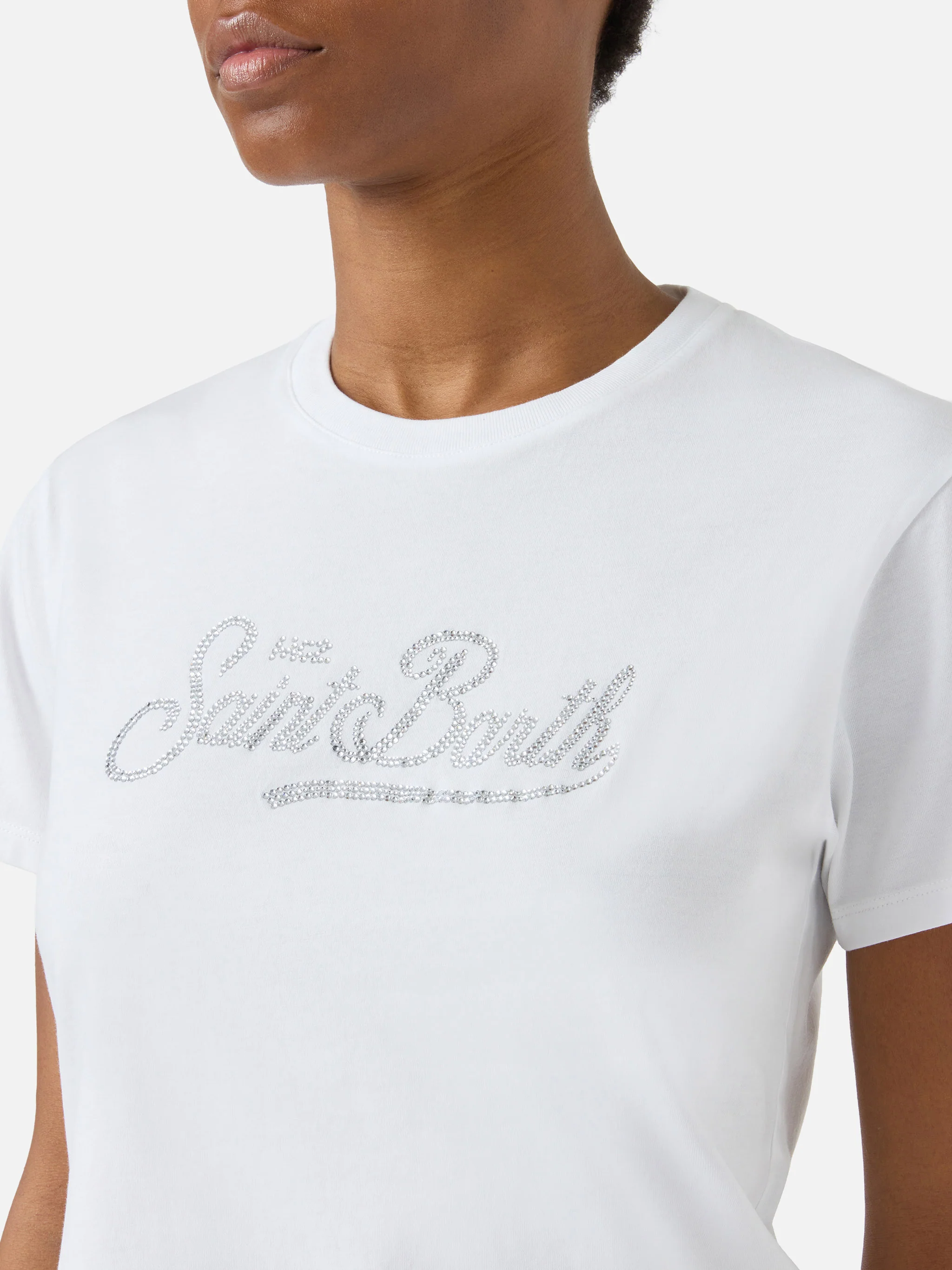 T-shirt Emilie bianca con logo in strass - Image 2