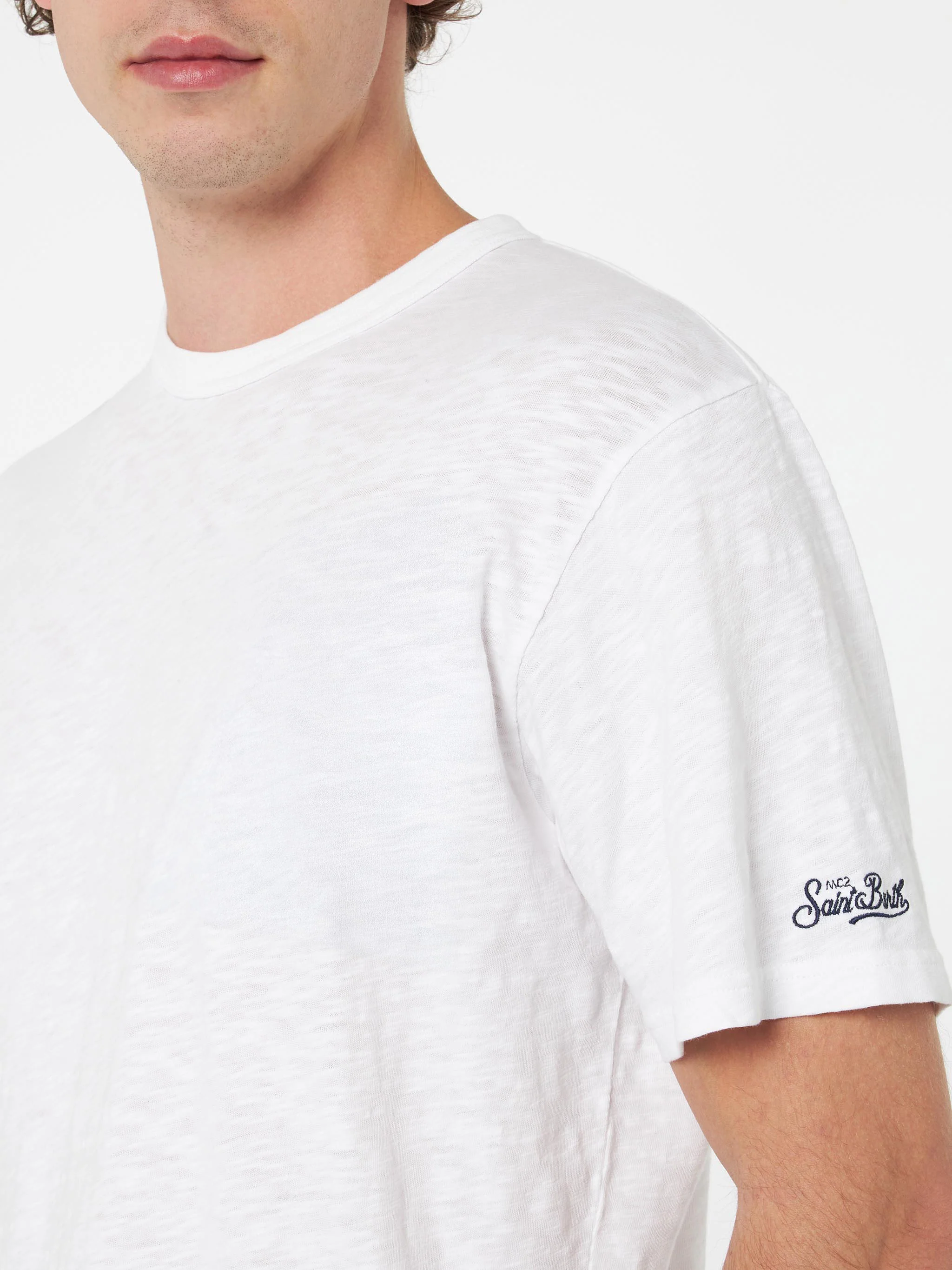 T-shirt President in cotone fiammato bianco tinta unita - Image 2
