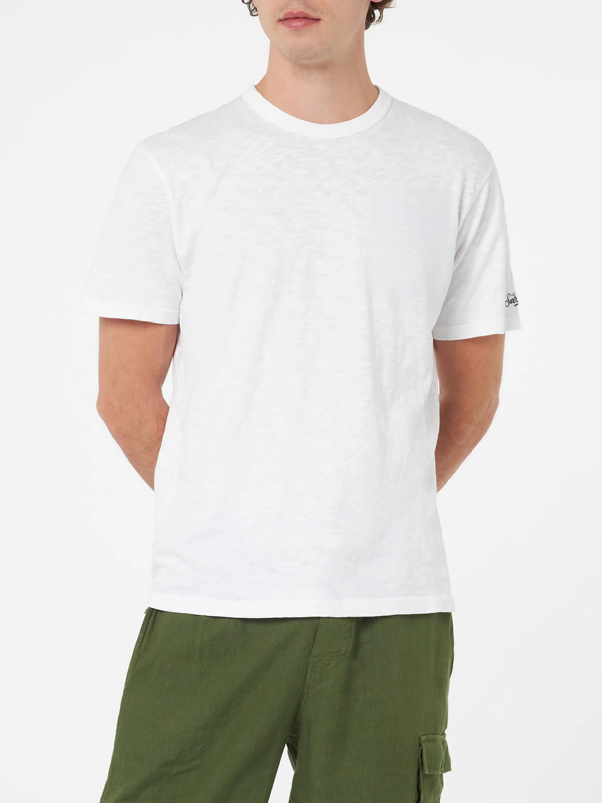 T-shirt President in cotone fiammato bianco tinta unita - Image 3