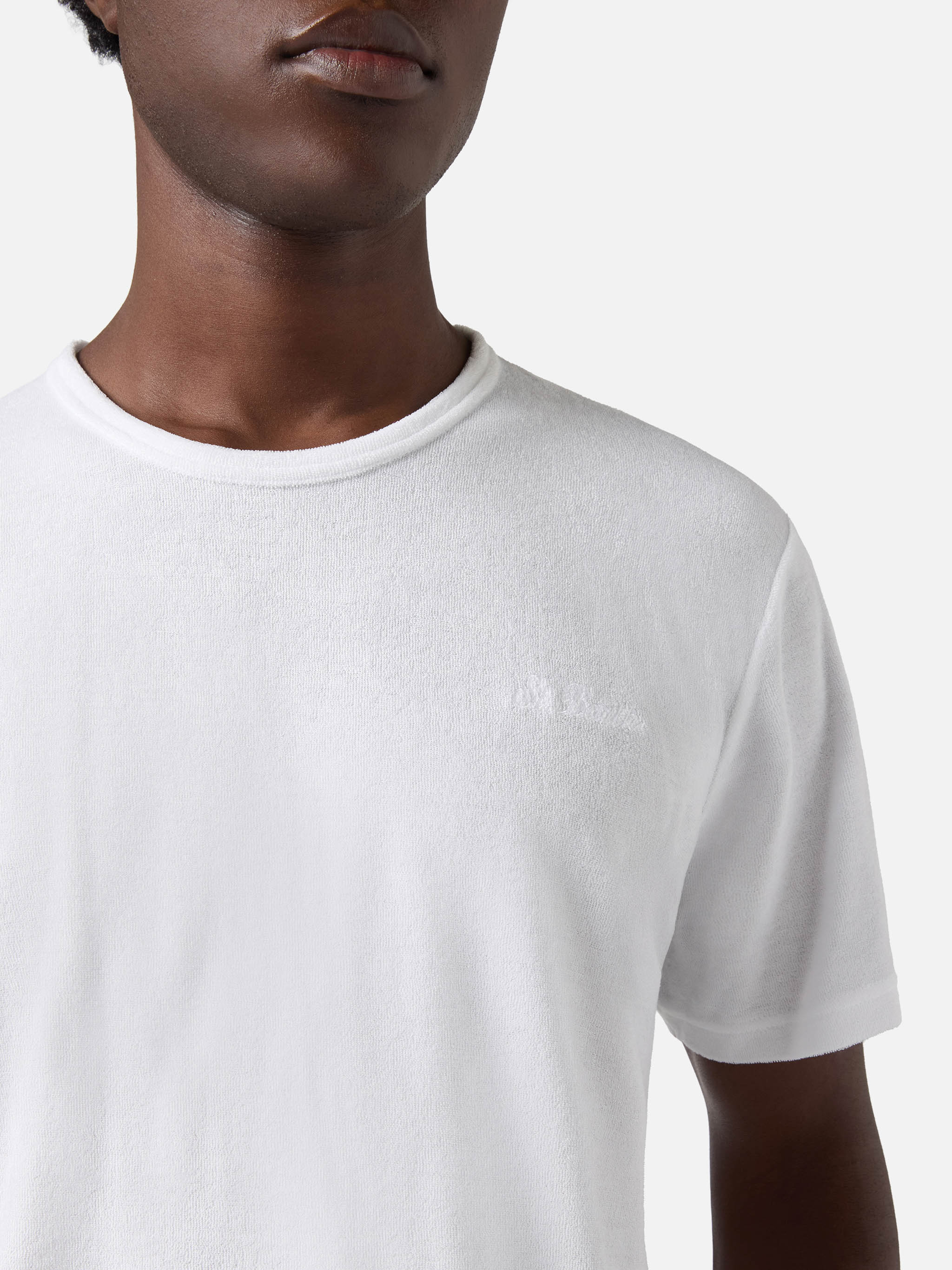 T-shirt Gary in cotone effetto spugna bianca con ricamo logo - Image 3