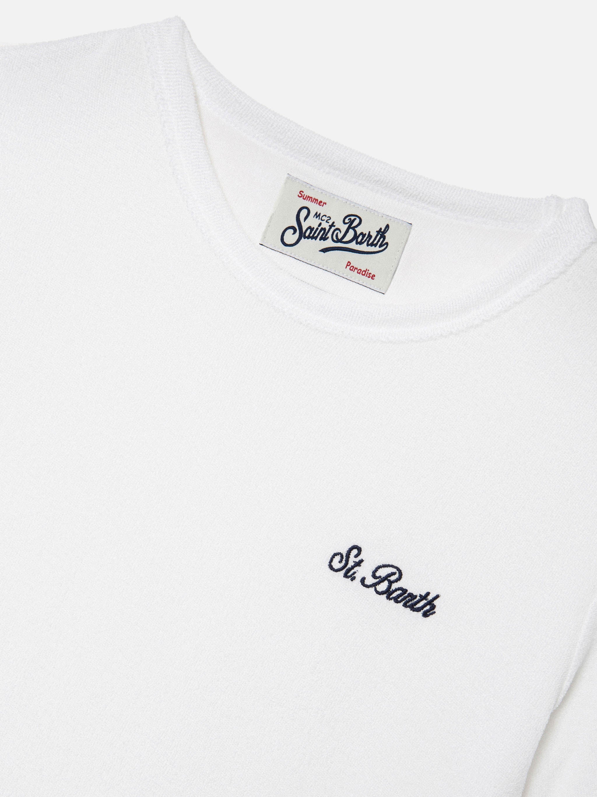 T-shirt Gary Jr in tessuto effetto spugna bianco con logo ricamato - Image 2