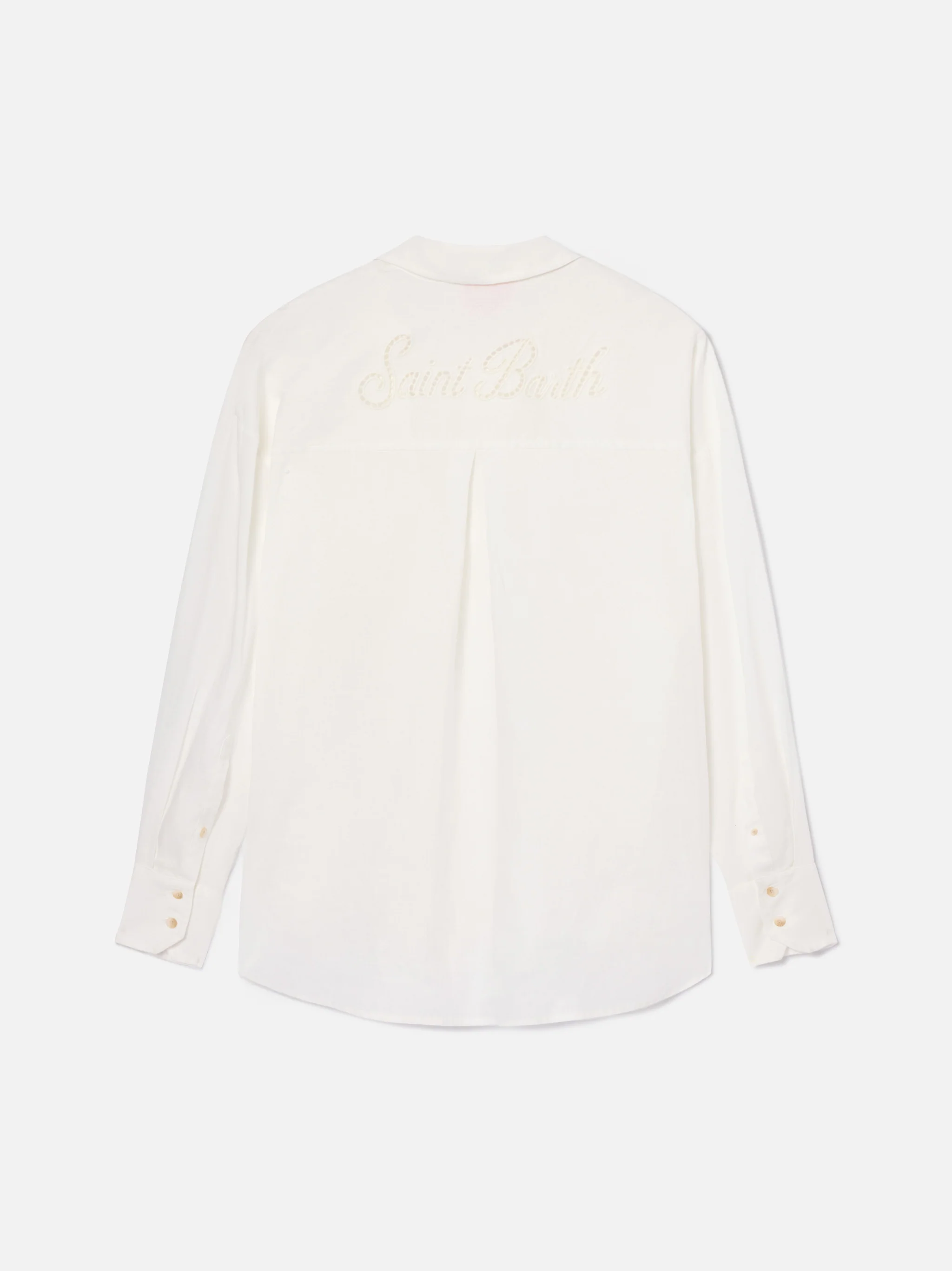 Camicia Cristal in lino bianco con ricamo Saint Barth traforato - Image 2
