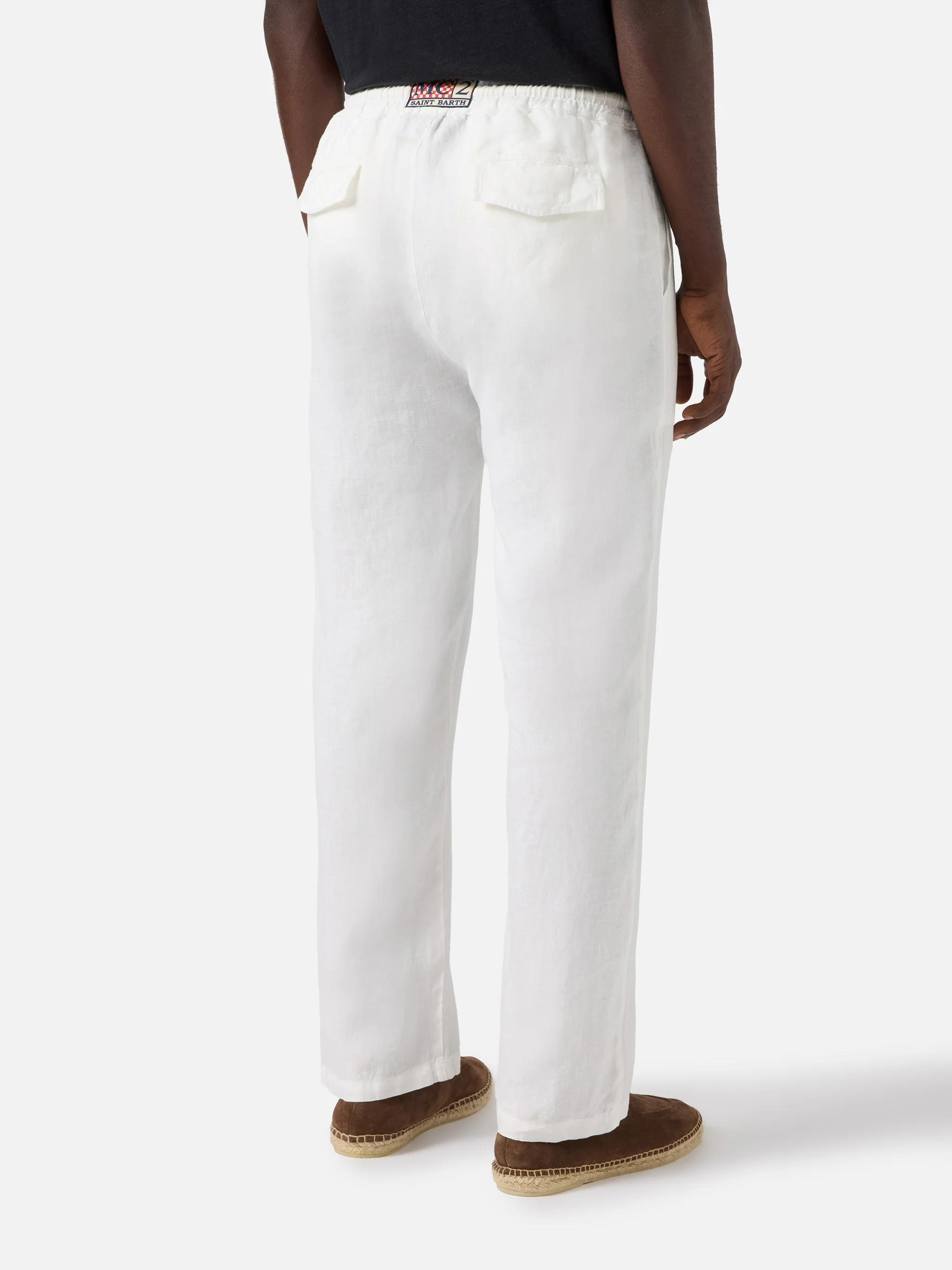 Pantaloni in lino bianchi Calais con coulisse - Image 2