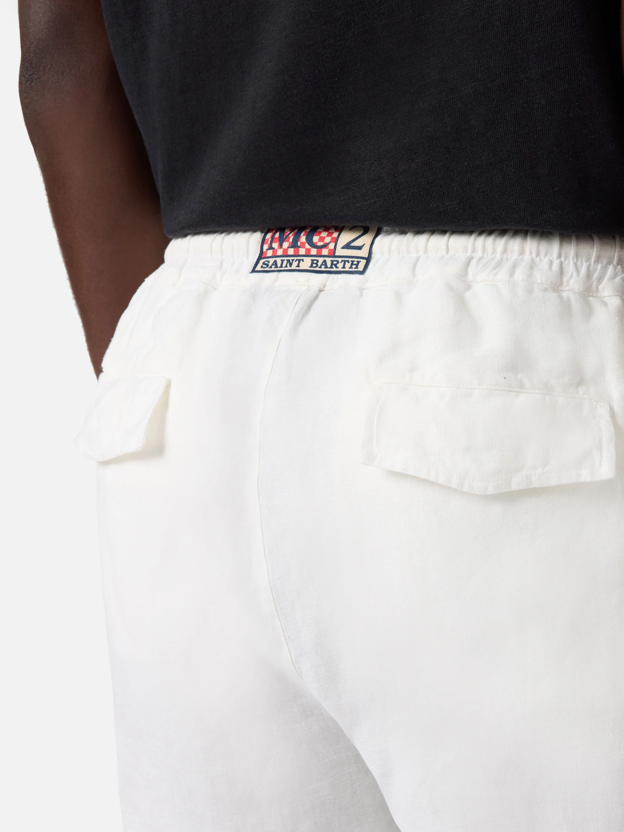 Pantaloni in lino bianchi Calais con coulisse - Image 3